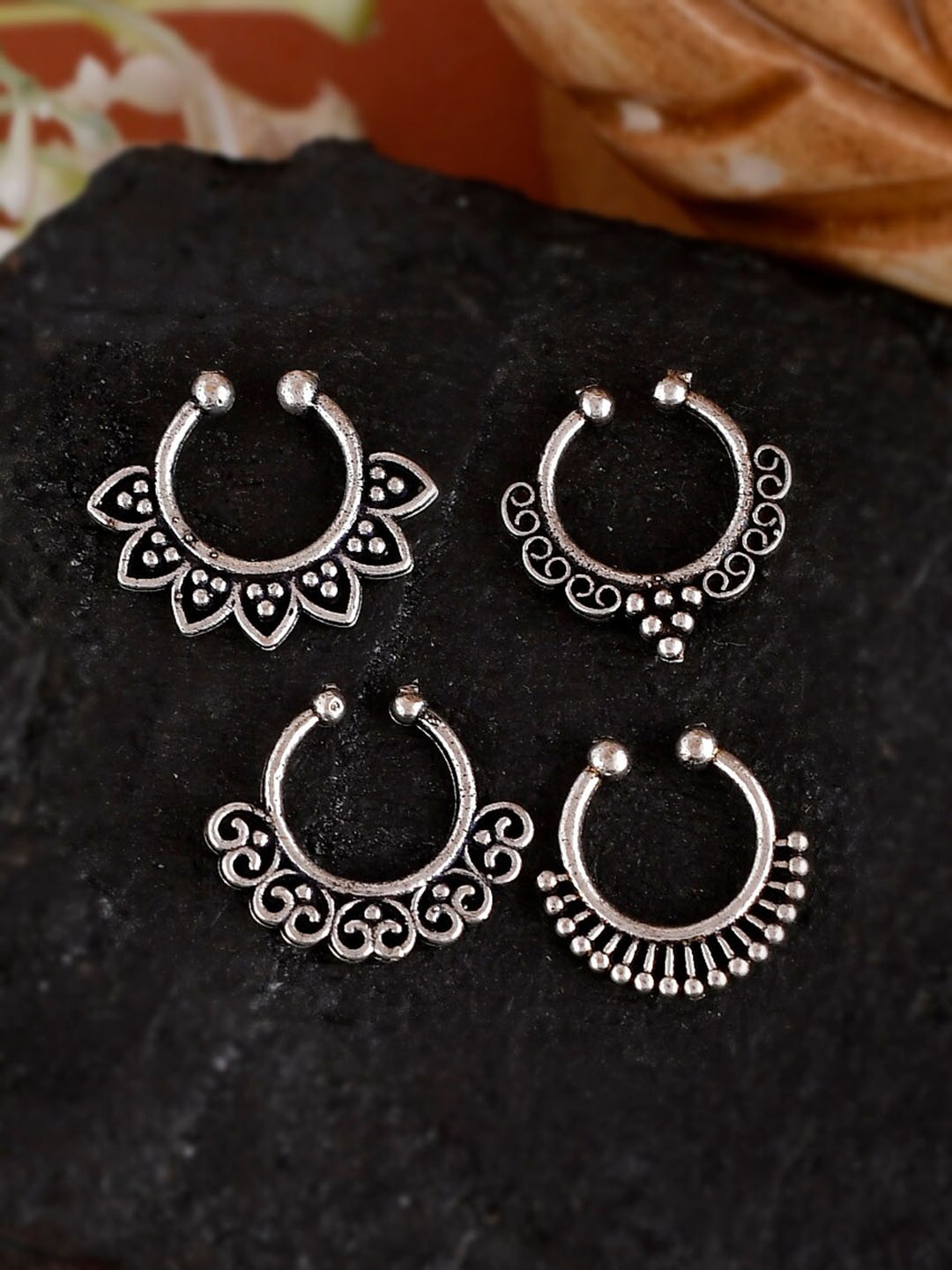 

Silvermerc Designs Set Of 4 Silver-Plated Oxidized Septum Nosepin