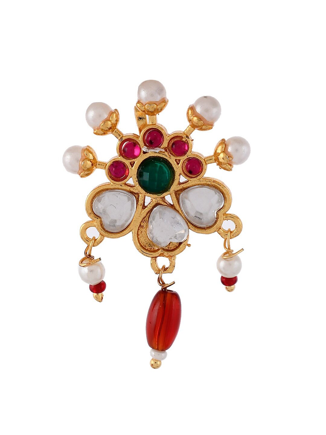 

Silvermerc Designs Gold-Plated Kundan-Studded & Pearl Beaded Traditional Nosering
