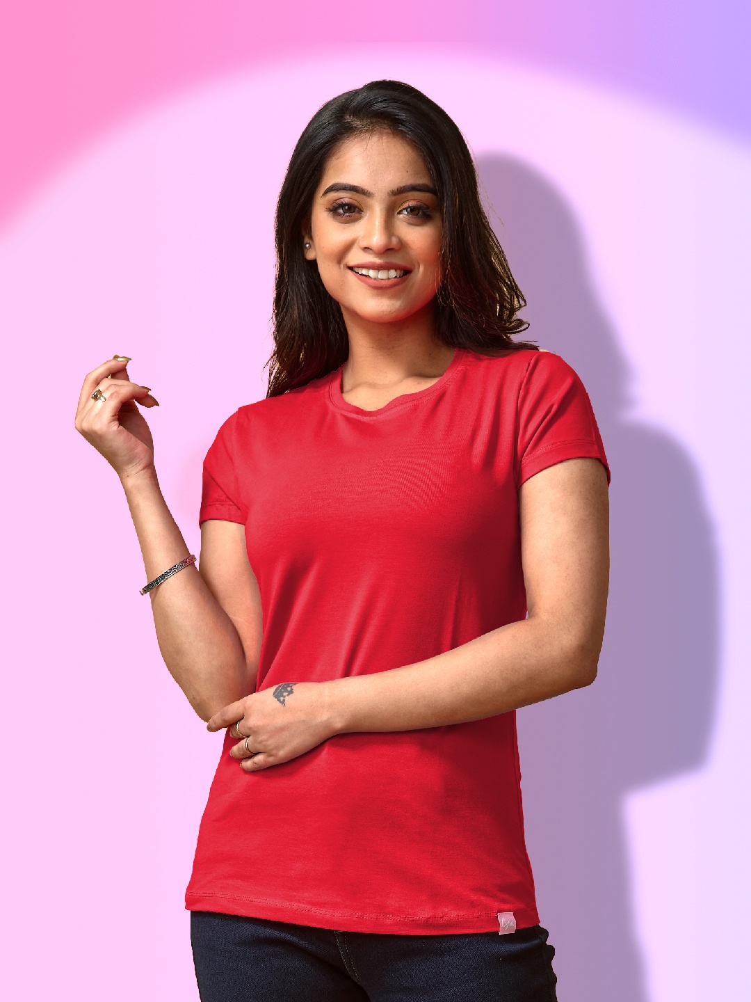 

LYRA Round Neck Lounge Cotton T-shirt, Red