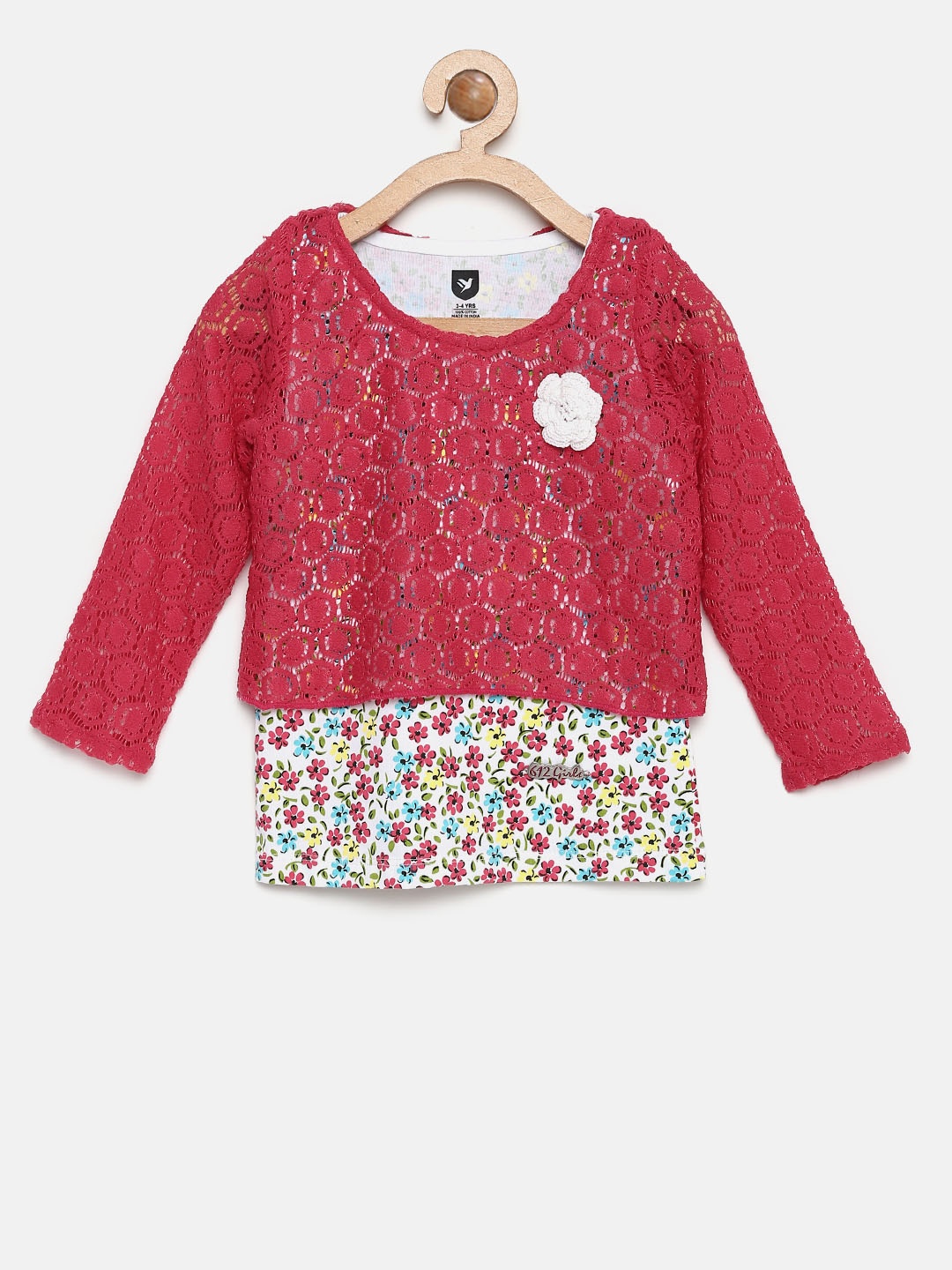 

612 league Girls Pink Layered Lace Top