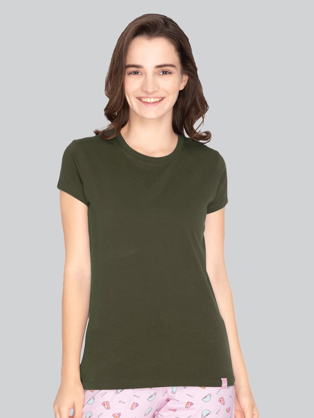 

LYRA Round Neck Cotton Lounge T-shirt, Olive