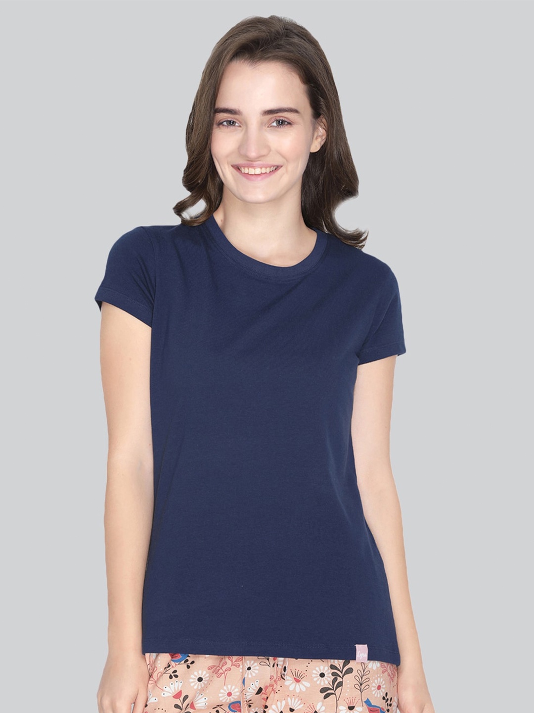 

LYRA Round Neck Lounge Cotton T-shirt, Navy blue