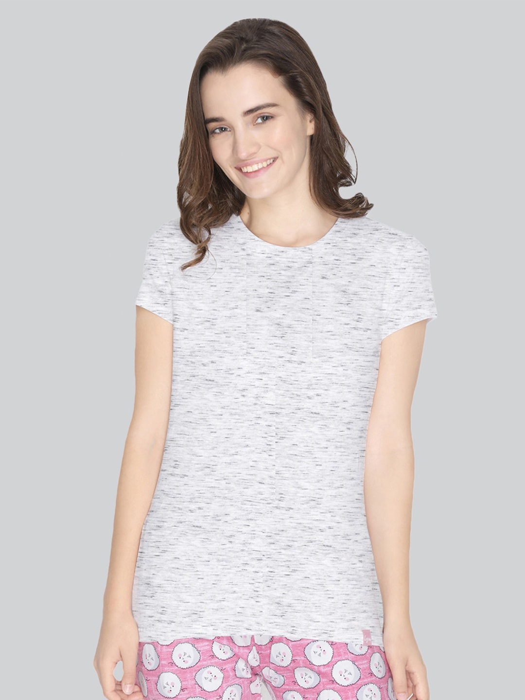 

LYRA Round Neck Lounge Cotton T-shirt, Grey melange