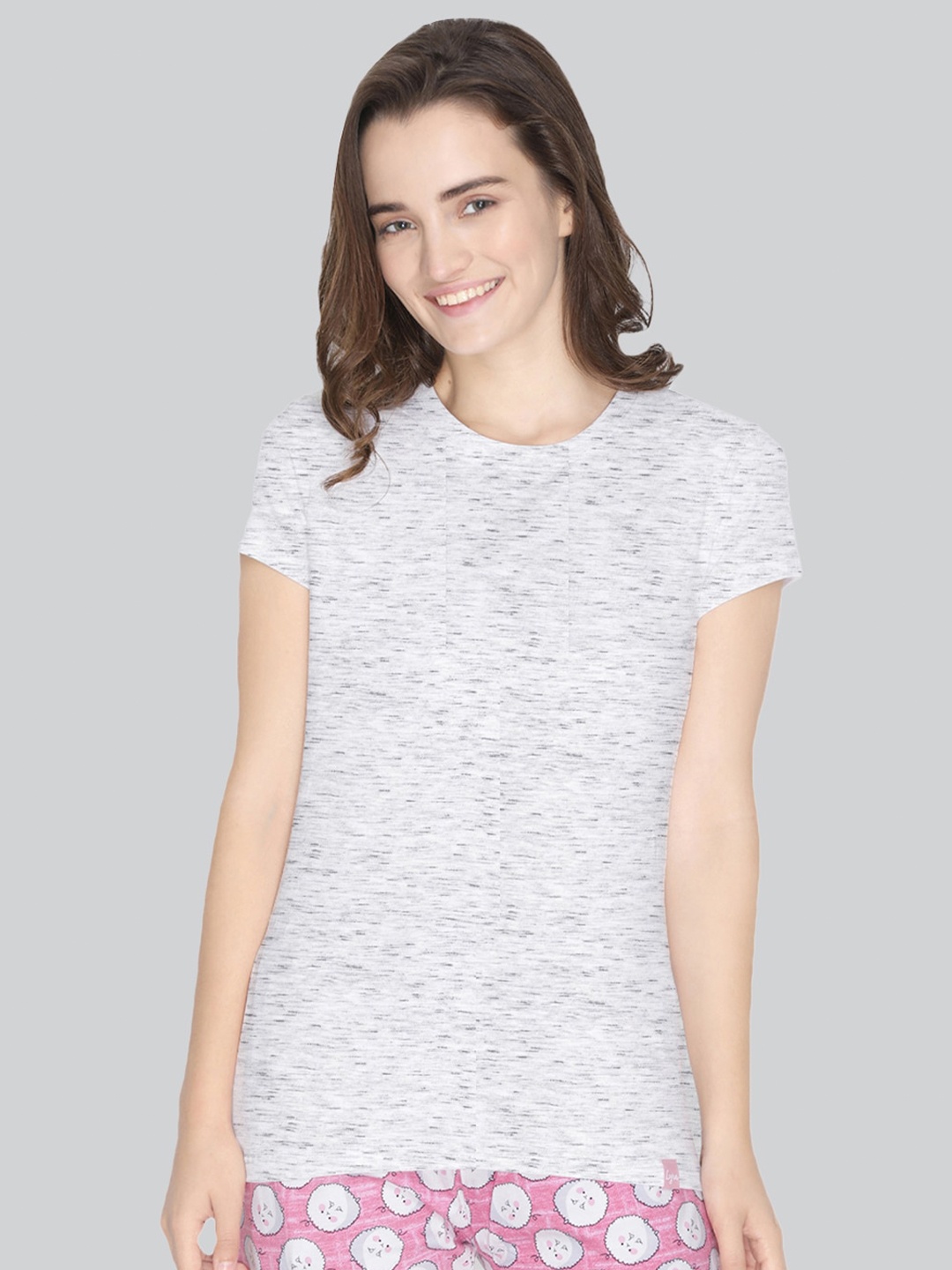 

LYRA Abstract Printed Cotton Lounge T-shirt, Grey melange