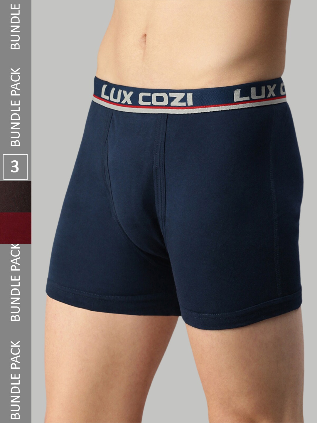 

Lux Cozi Pack Of 3 Outer Elastic Sleek and comfortable Trunks COZI_INTLOCK_COF_MRN_MBU_3PC, Coffee brown