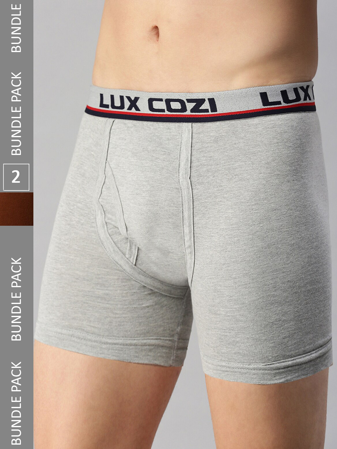 

Lux Cozi Men Pack Of 2 Pure Ribbed Cotton Breathable Sleek And Comfortable Trunks, Grey melange