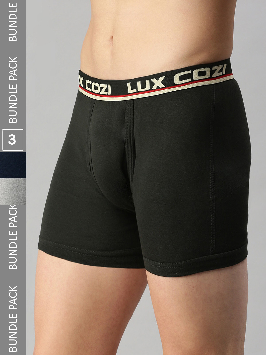 

Lux Cozi Men Pack Of 3 Pure Cotton Breathable Trunks COZI_INTLOCK_DG_GM_MBU_3PC, Grey melange