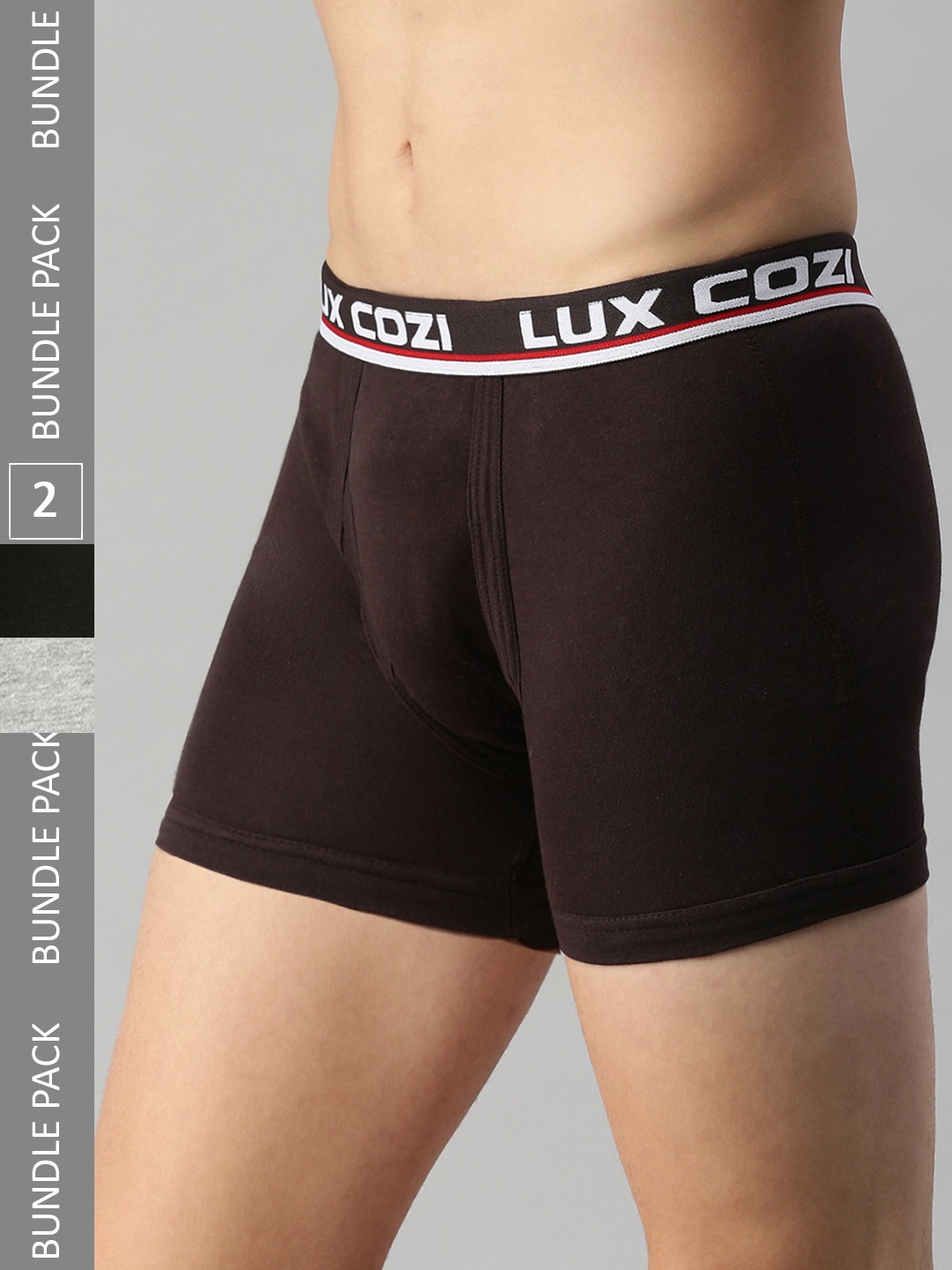 

Lux Cozi Men Pack of 2 Cotton Blend Outer Elastic Trunks, Coffee brown