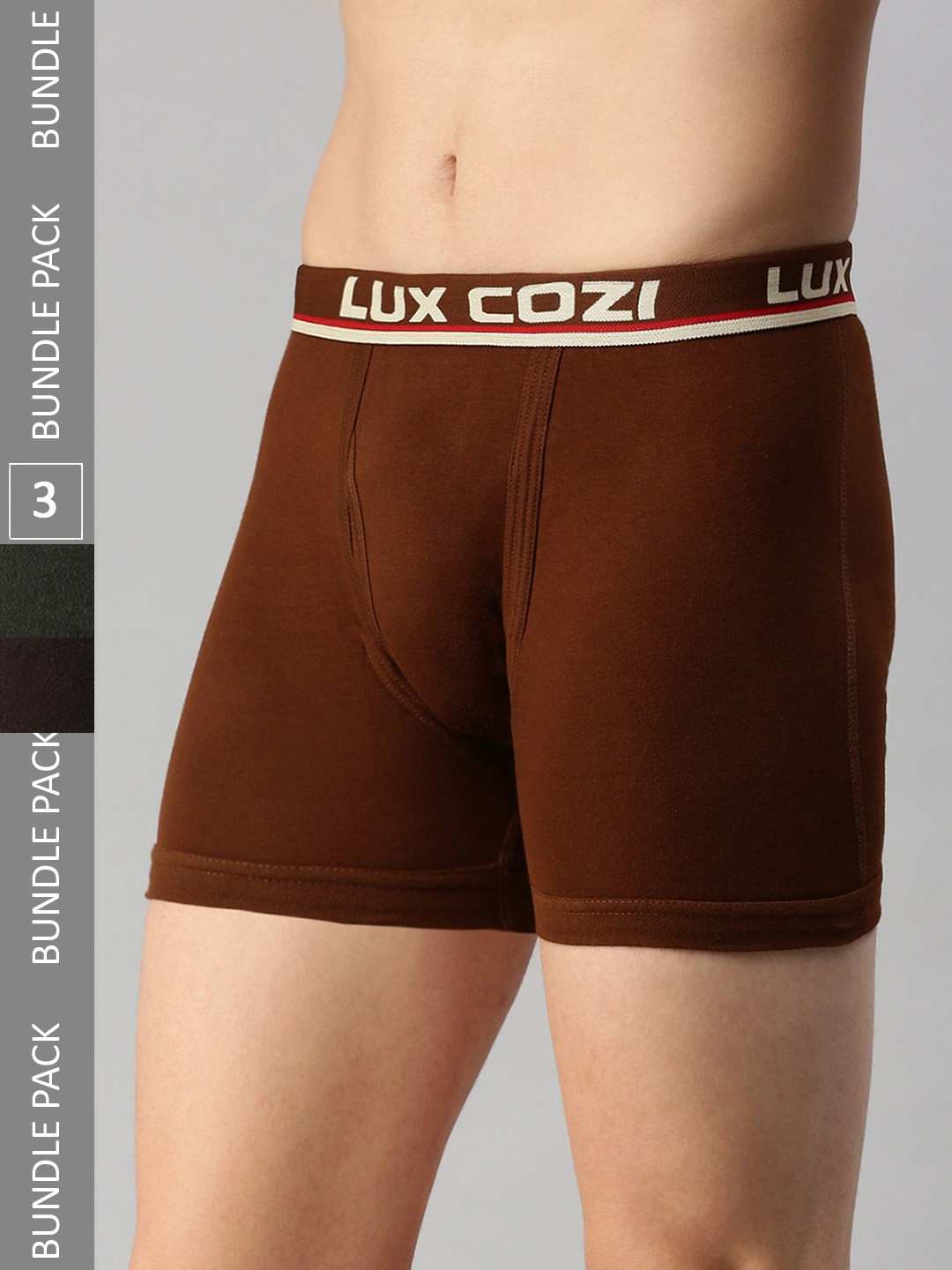 

Lux Cozi Men Pack Of 3 Mid-Rise Breathable Trunks COZI_INTLOCK_COF_MST_DG_3PC, Rust