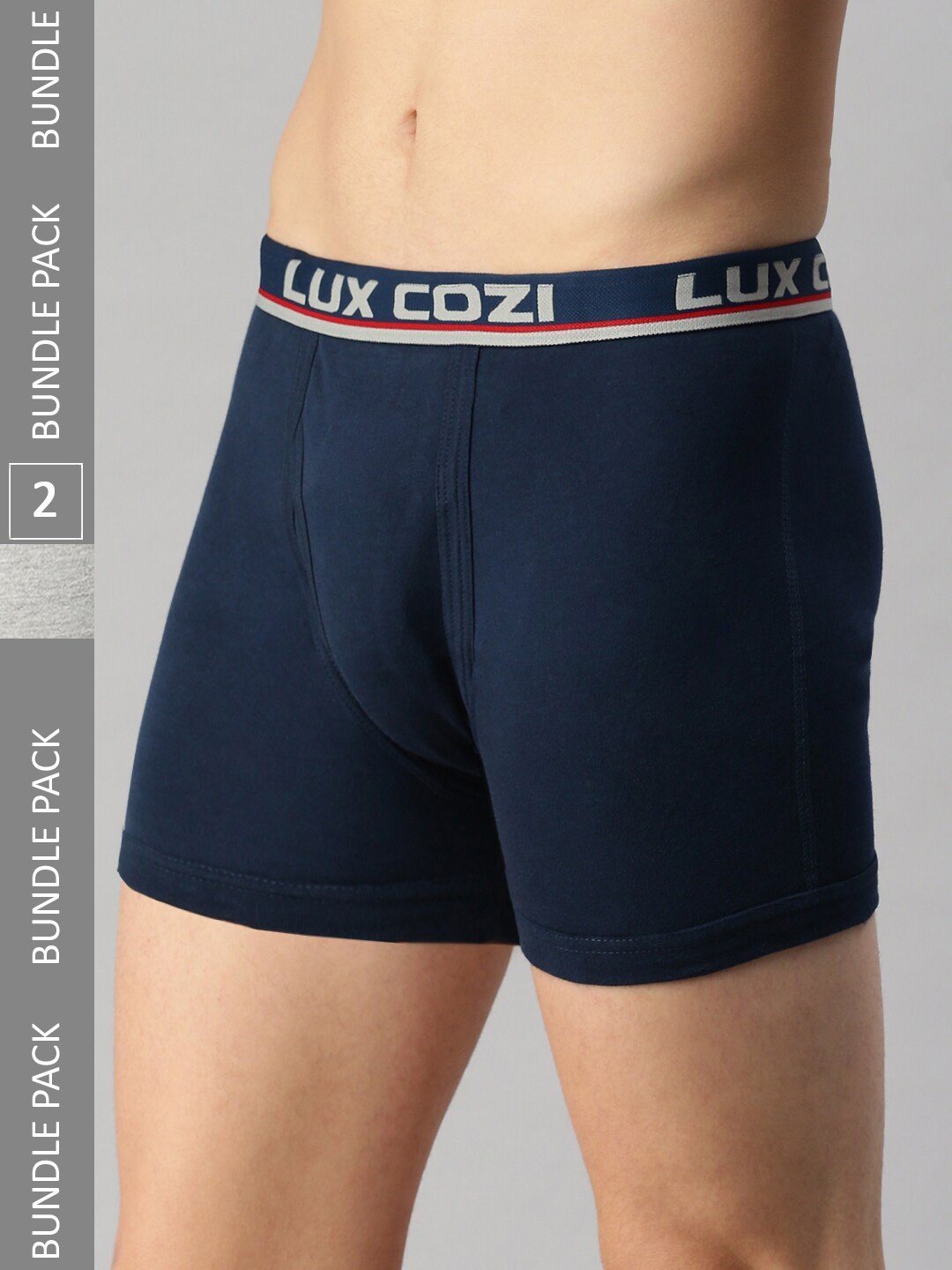 

Lux Cozi Men Pack Of 2 Pure Ribbed Cotton Breathable TrunksCOZI_INTLOCK_GM_MBU_2PC, Grey melange