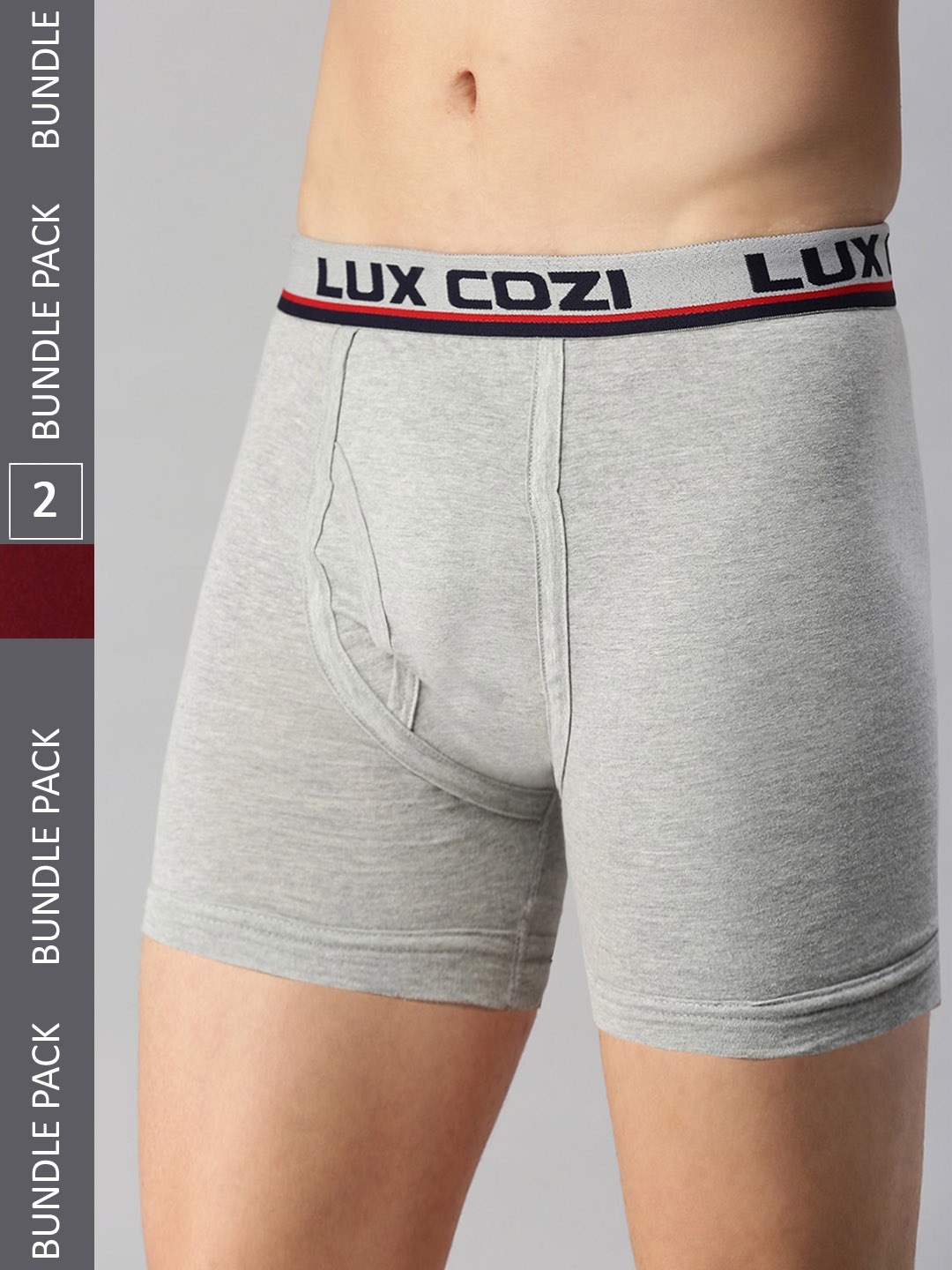 

Lux Cozi Pack Of 2 Ribbed Cotton Sleek And Comfortable Trunks, Grey melange