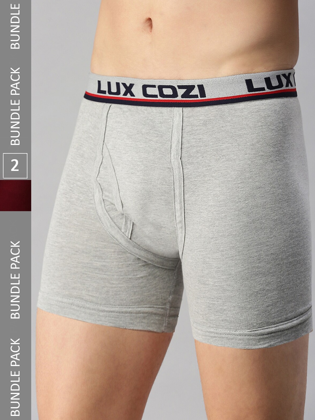 

Lux Cozi Men Pack of 2 Breathable Trunks, Grey melange