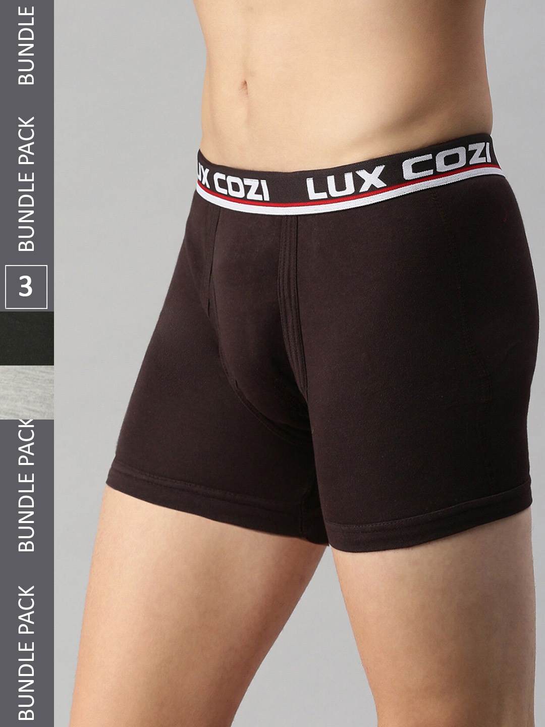 

Lux Cozi Men Pack Of 3 Logo Printed Detail Pure Cotton Trunks, Coffee brown