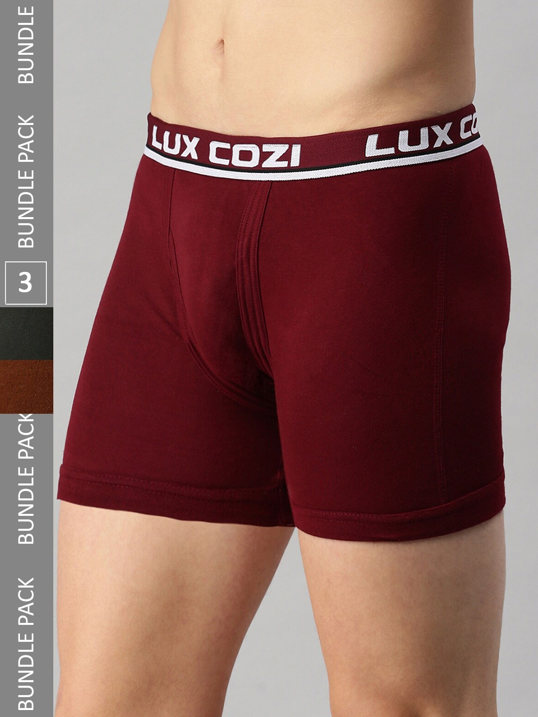 

Lux Cozi Men Pack Of 3 Mid-Rise Trunks COZI_INTLOCK_DG_MRN_MST_3PC, Grey