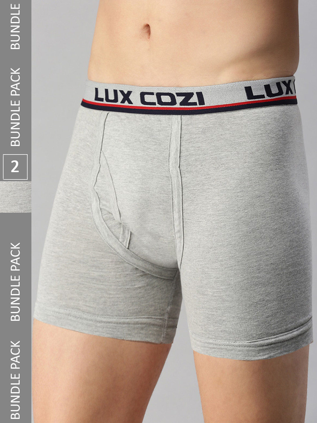 

Lux Cozi Pack Of 2 Ribbed Cotton Sleek And Comfortable Trunks, Grey melange