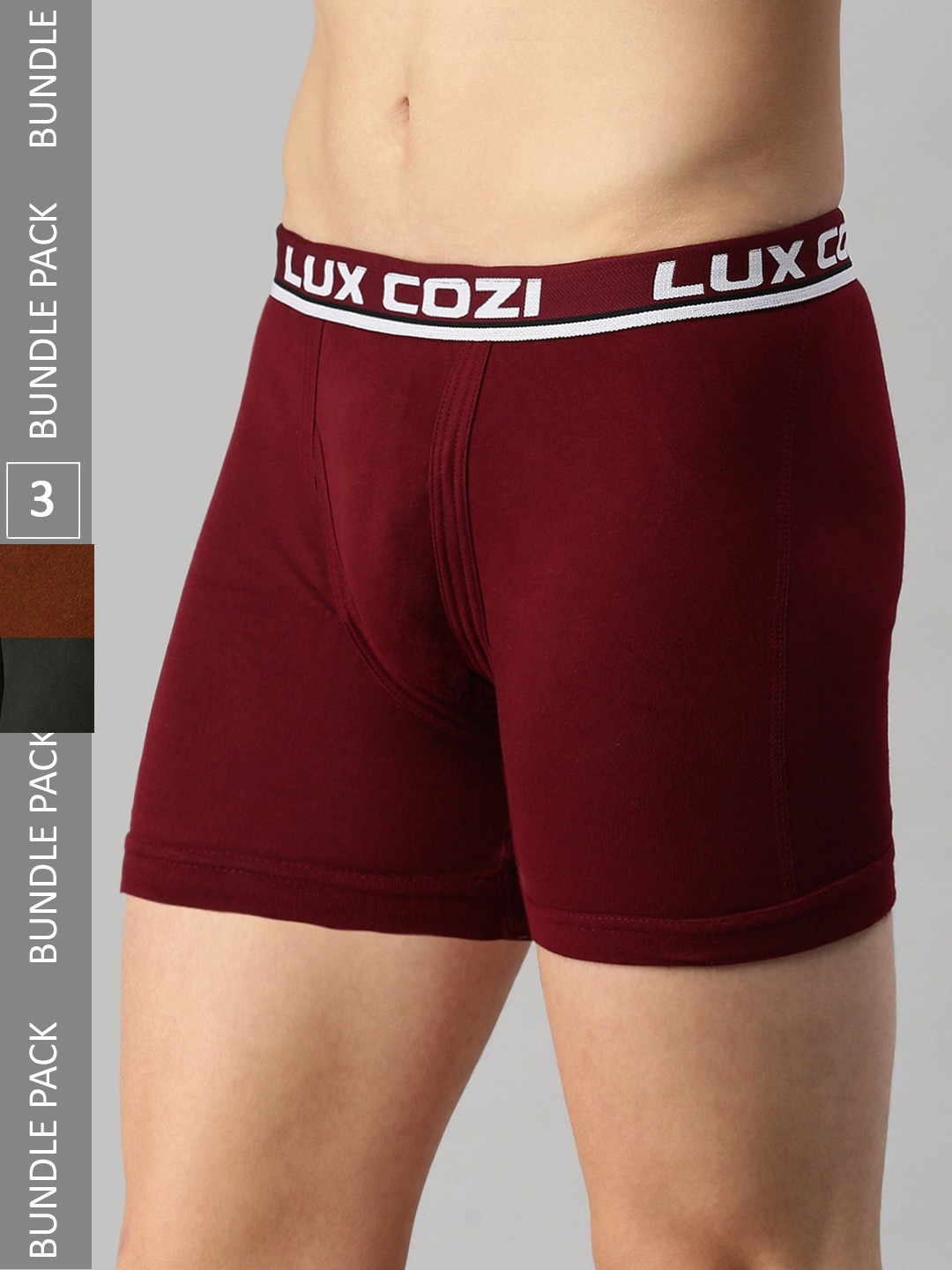 

Lux Cozi Men Pack Of 3 Cotton Outer Elastic Trunks, Black