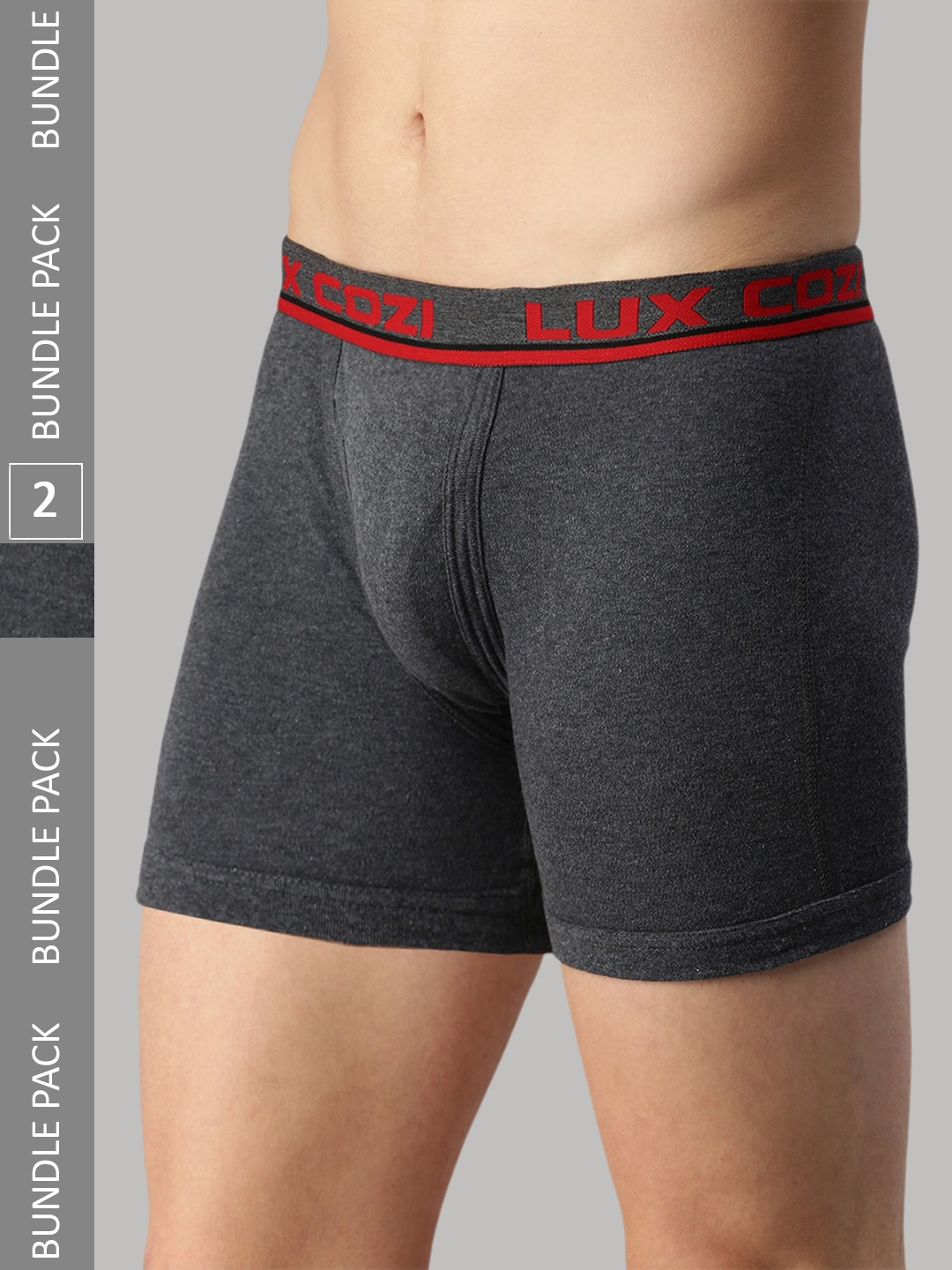 

Lux Cozi Men Pack Of 2 Logo Printed Detail Breathable Basic Trunks, Charcoal