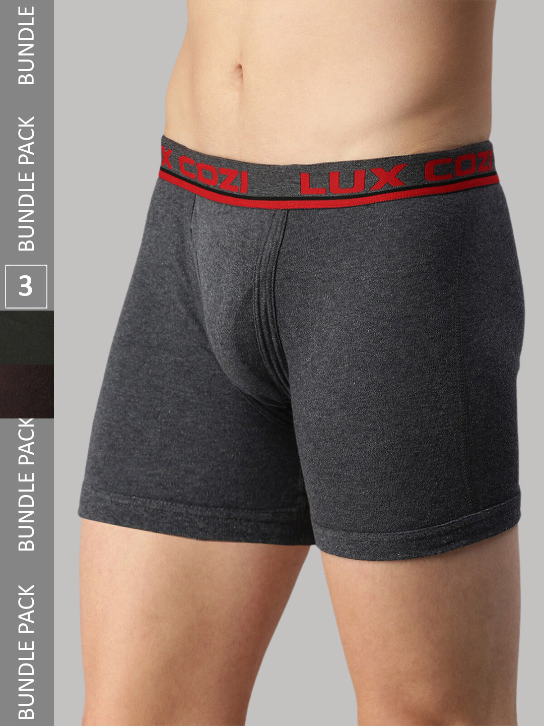 

Lux Cozi Men Pack Of 3 Logo Printed Detail Trunks COZI_INTLOCK_BM_COF_DG_3PC, Black