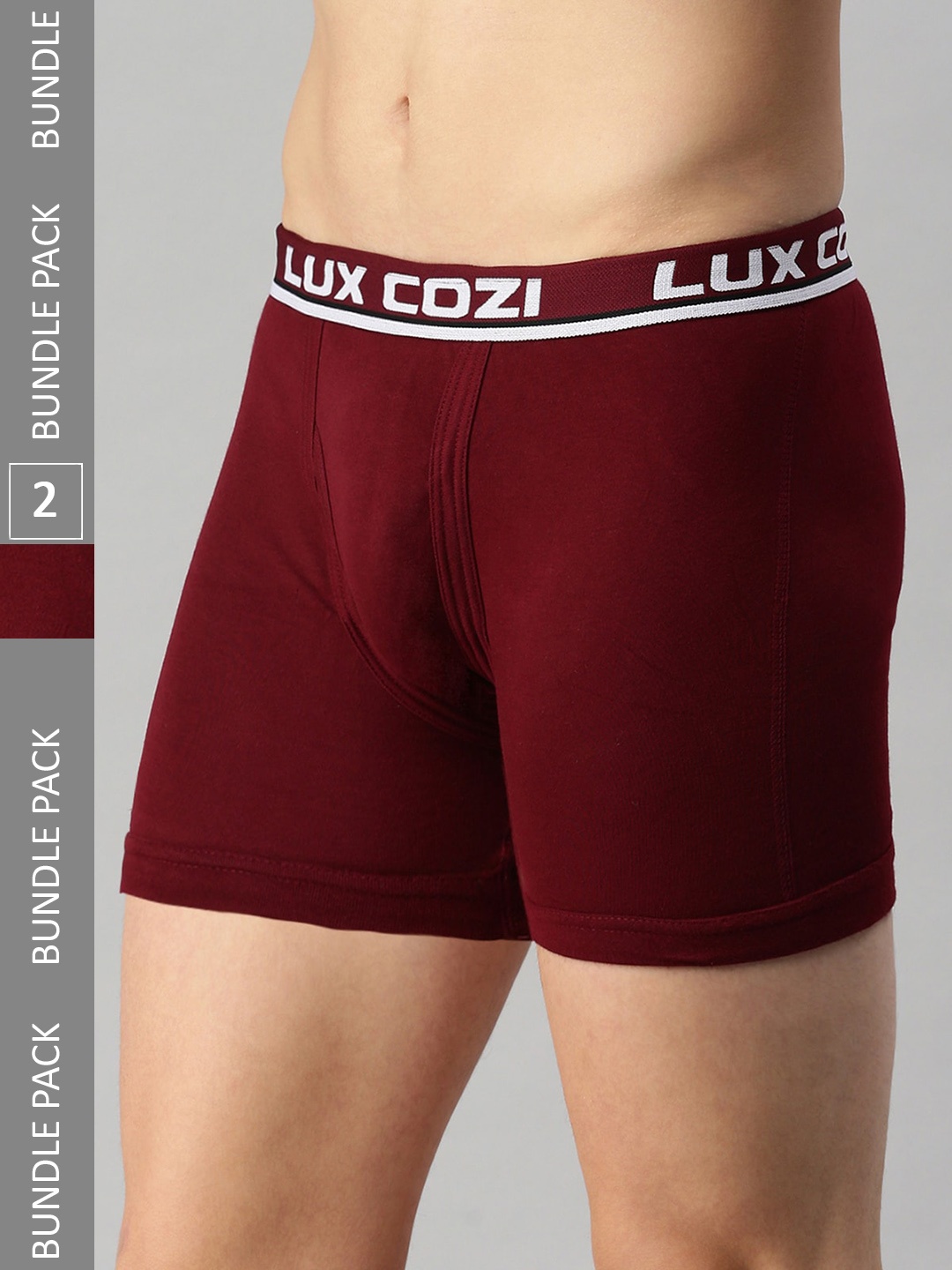 

Lux Cozi Men Pack Of 2 Logo Printed Detail Trunks, Maroon