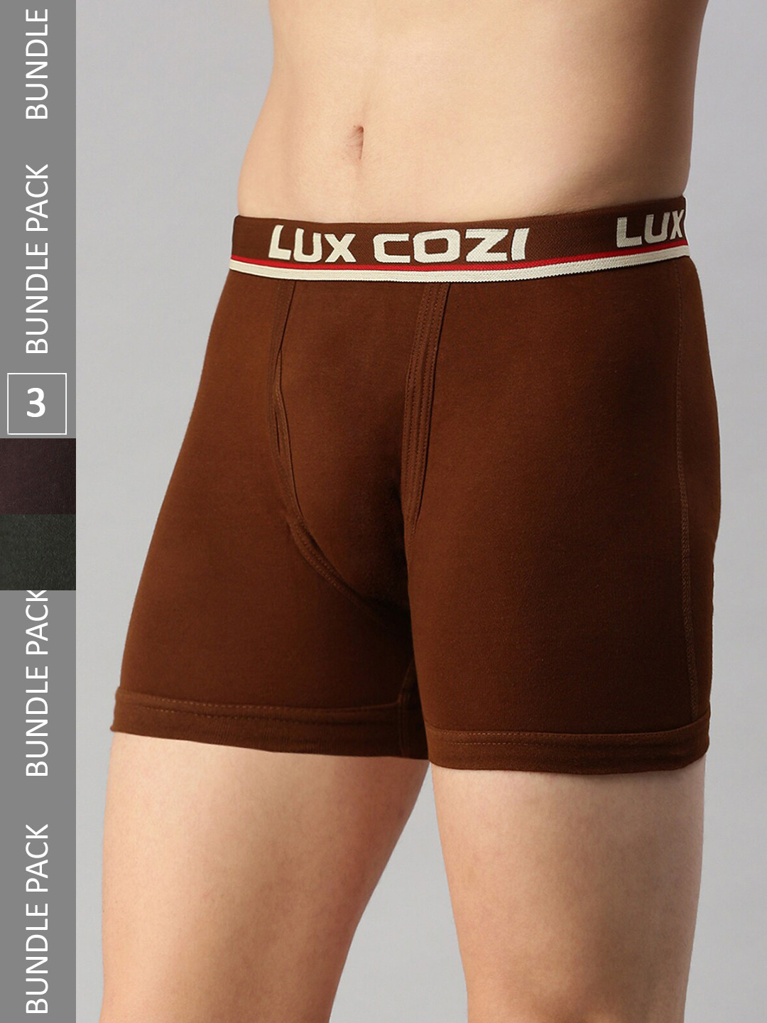 

Lux Cozi Pack of 3 Mid-Rise Outer Elastic Long Trunks, Coffee brown
