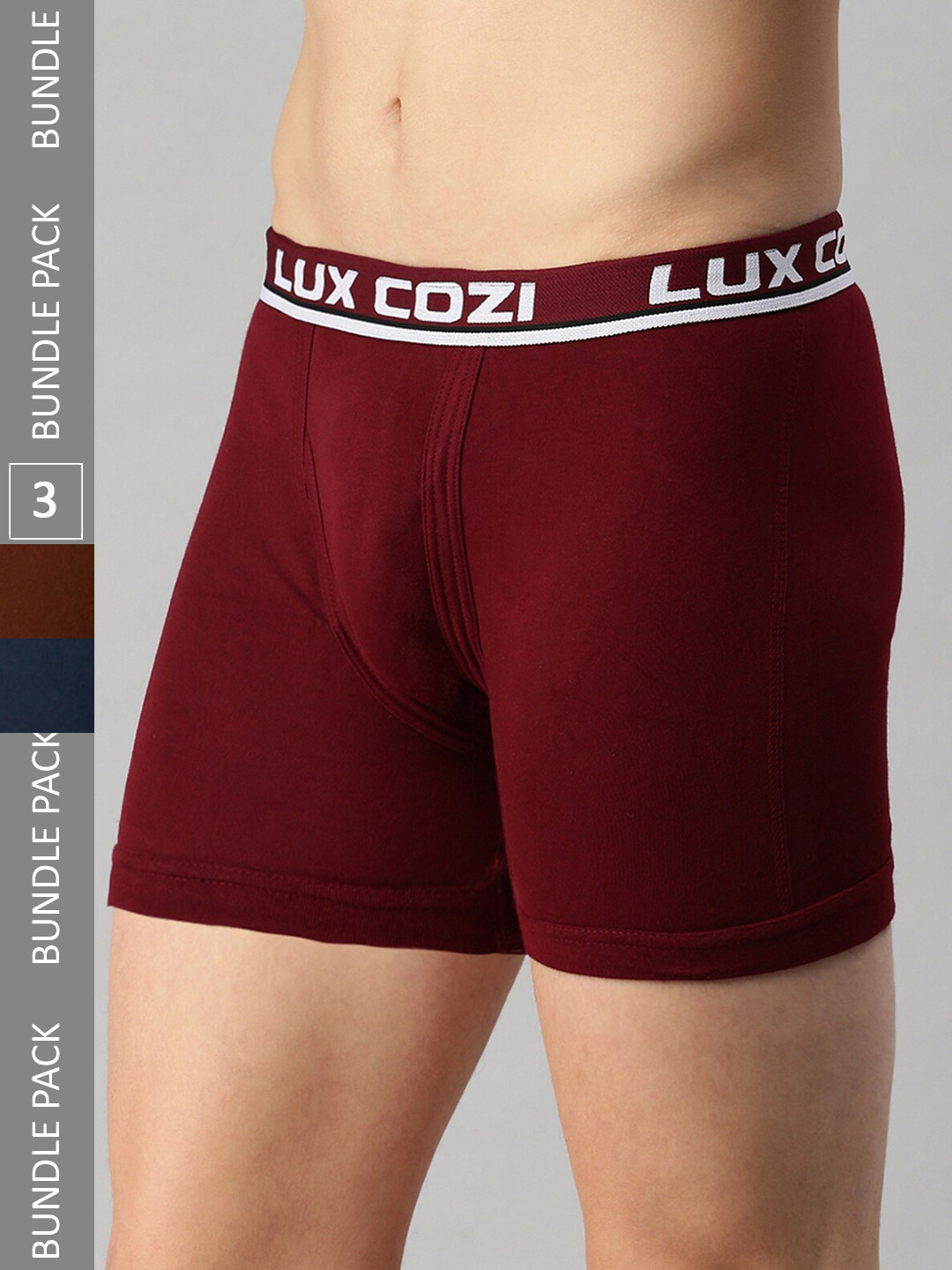 

Lux Cozi Men Pack Of 3 Cotton Blend Outer Elastic Trunks, Maroon