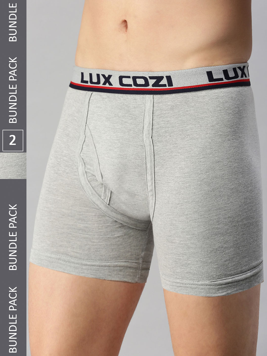 

Lux Cozi Men Pack Of 2 Logo Printed Detail Trunks, Grey melange
