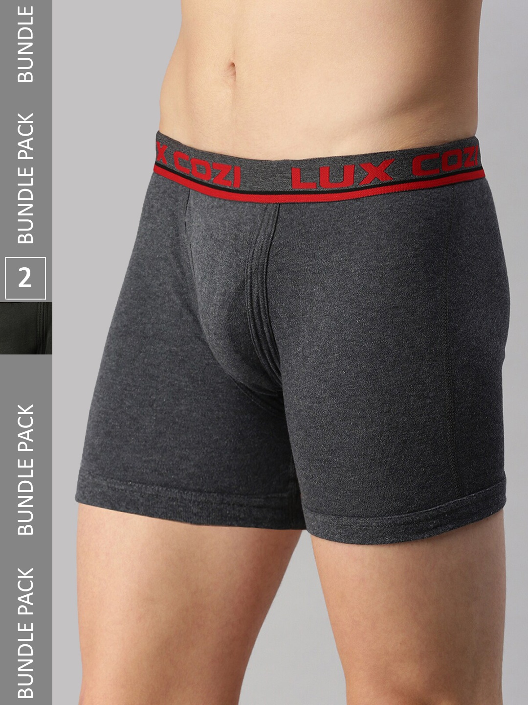

Lux Cozi Men Pack Of 2 Cotton Mid-Rise Trunks, Charcoal