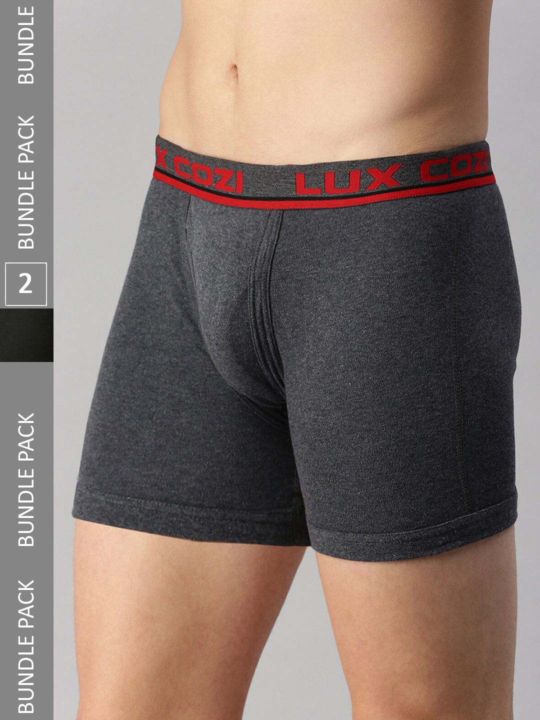

Lux Cozi Men Pack Of 2 Pure Ribbed Cotton Breathable Trunks, Charcoal