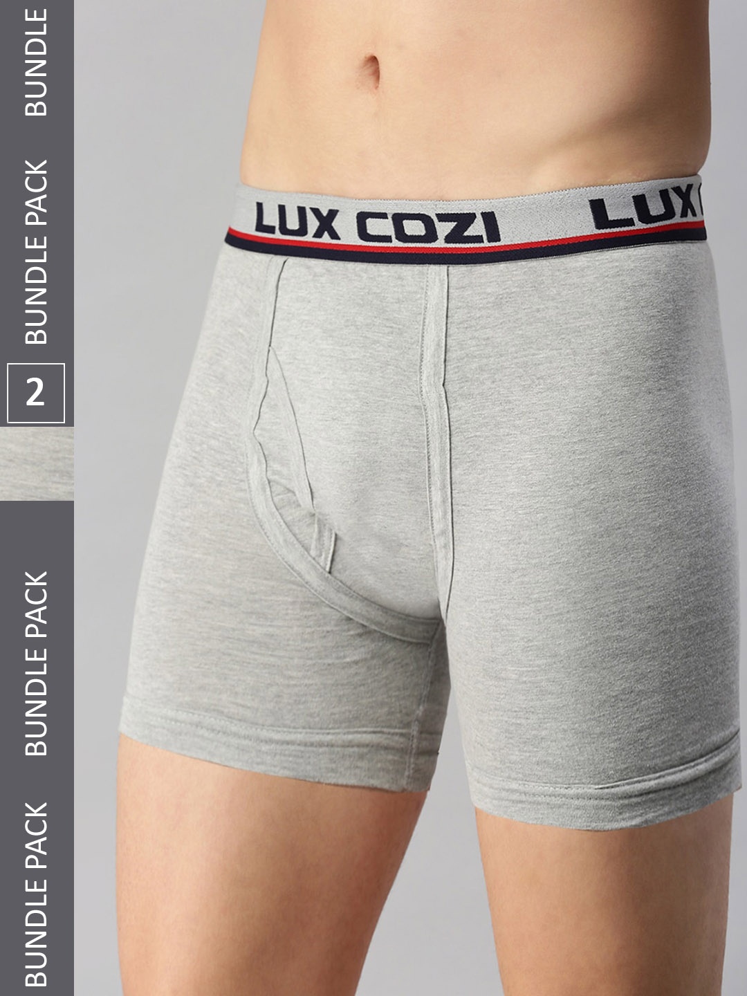 

Lux Cozi Men Pack Of 2 Logo Printed Detail Breathable Basic Trunks, Grey melange