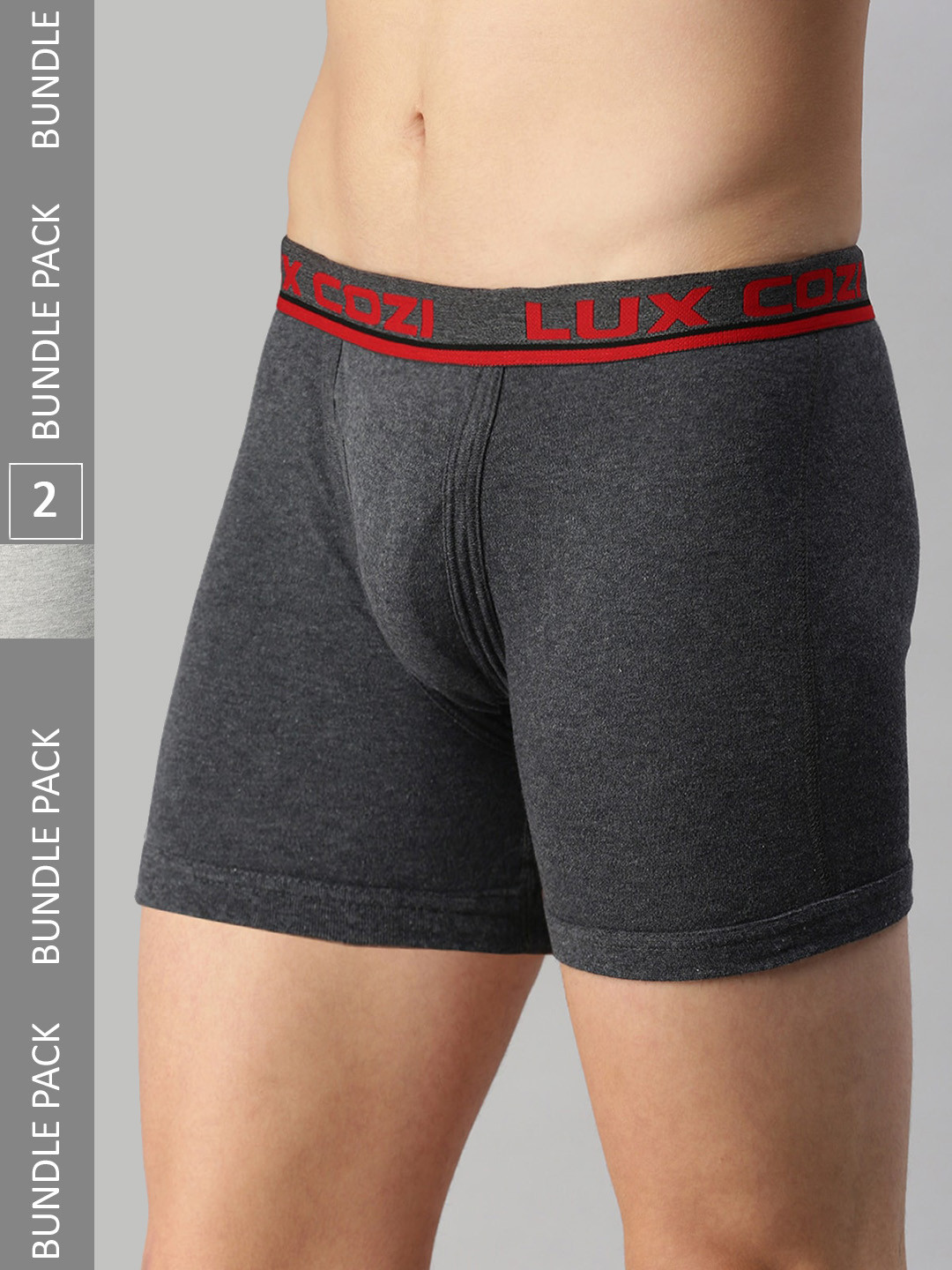 

Lux Cozi Men Pack Of 2 Logo Printed Detail Basic Trunks, Charcoal