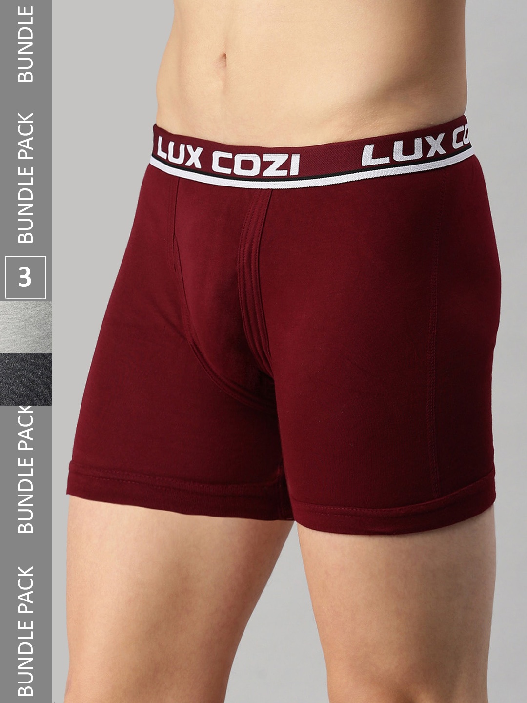

Lux Cozi Men Pack Of 3 Logo Printed Detail Outer Elastic Trunks, Black