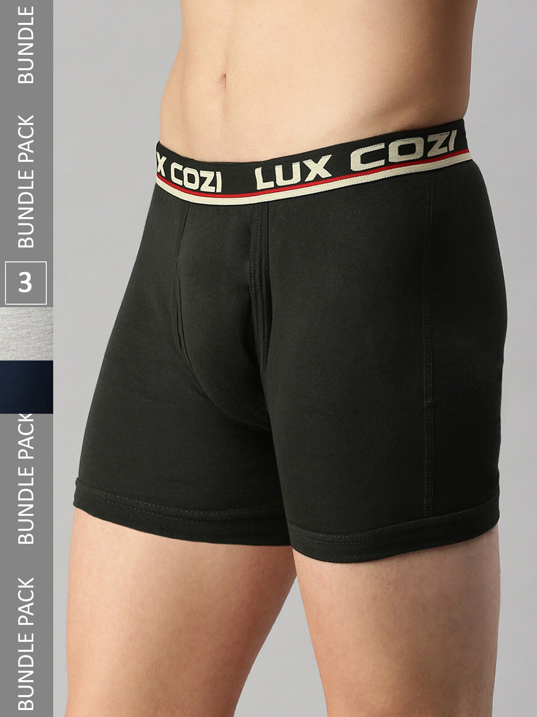 

Lux Cozi Men Pack Of 3 Outer Elastic Breathable Trunks, Grey