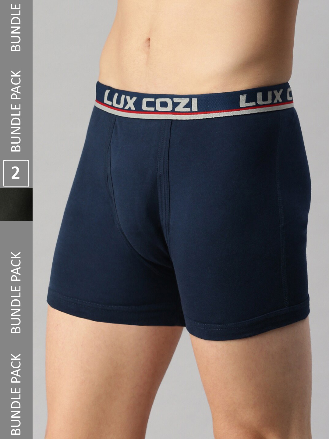 

Lux Cozi Men Pack Of 2 Outer Elastic 100% Ribbed Cotton Trunks, Grey