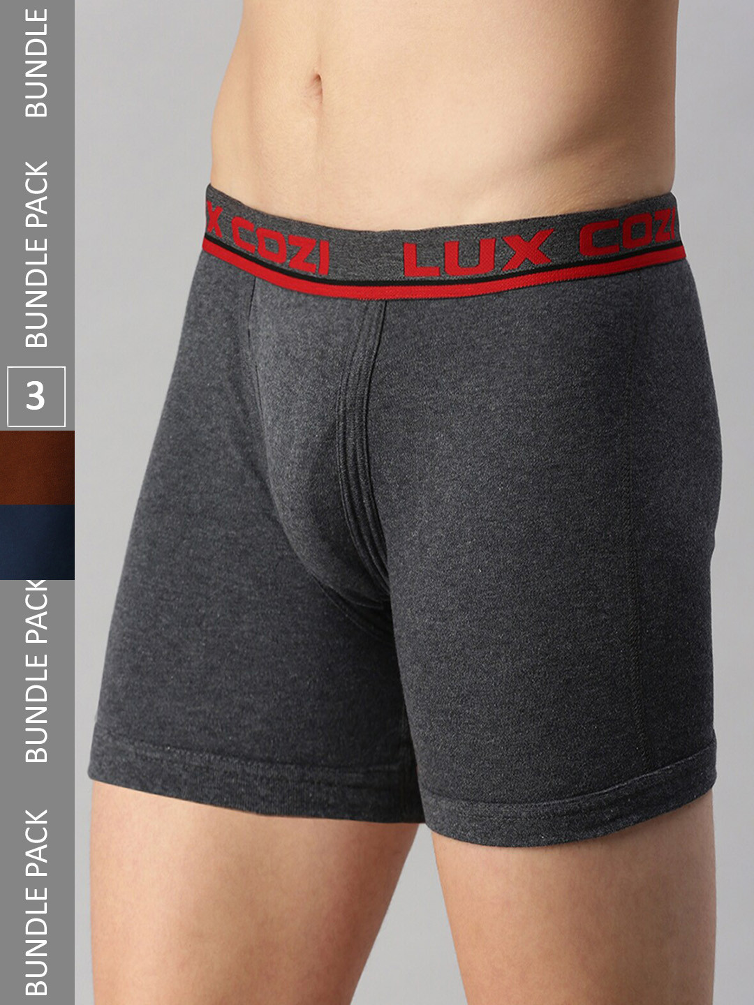 

Lux Cozi Men Pack Of 3 Outer Elastic Breathable Trunks, Charcoal