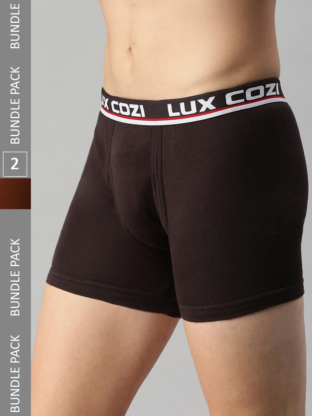 

Lux Cozi Men Pack Of 2 Breathable Outer Elastic Trunks, Coffee brown