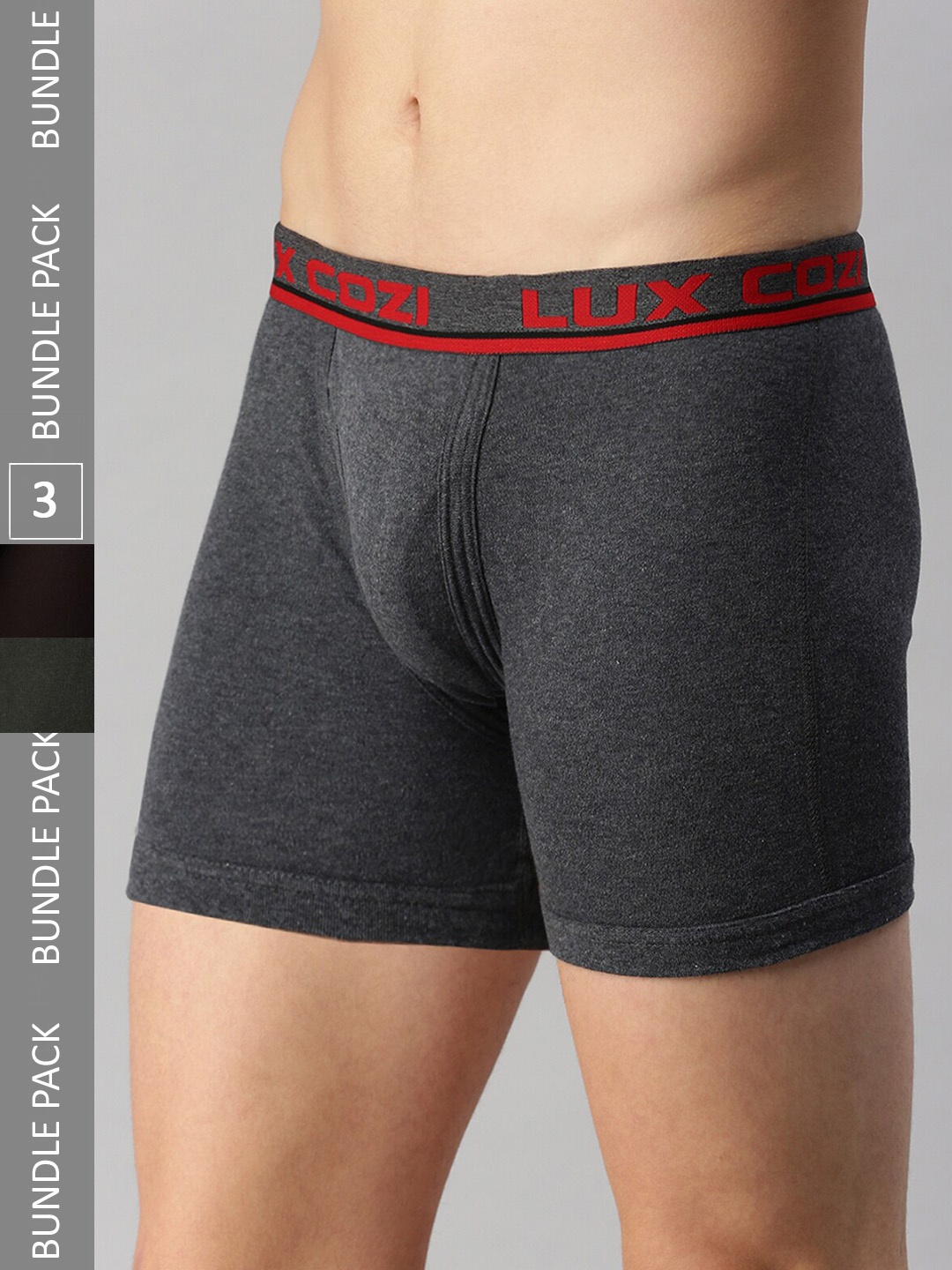 

Lux Cozi Men Pack Of 3 Pure Ribbed Cotton Breathable Trunks, Charcoal