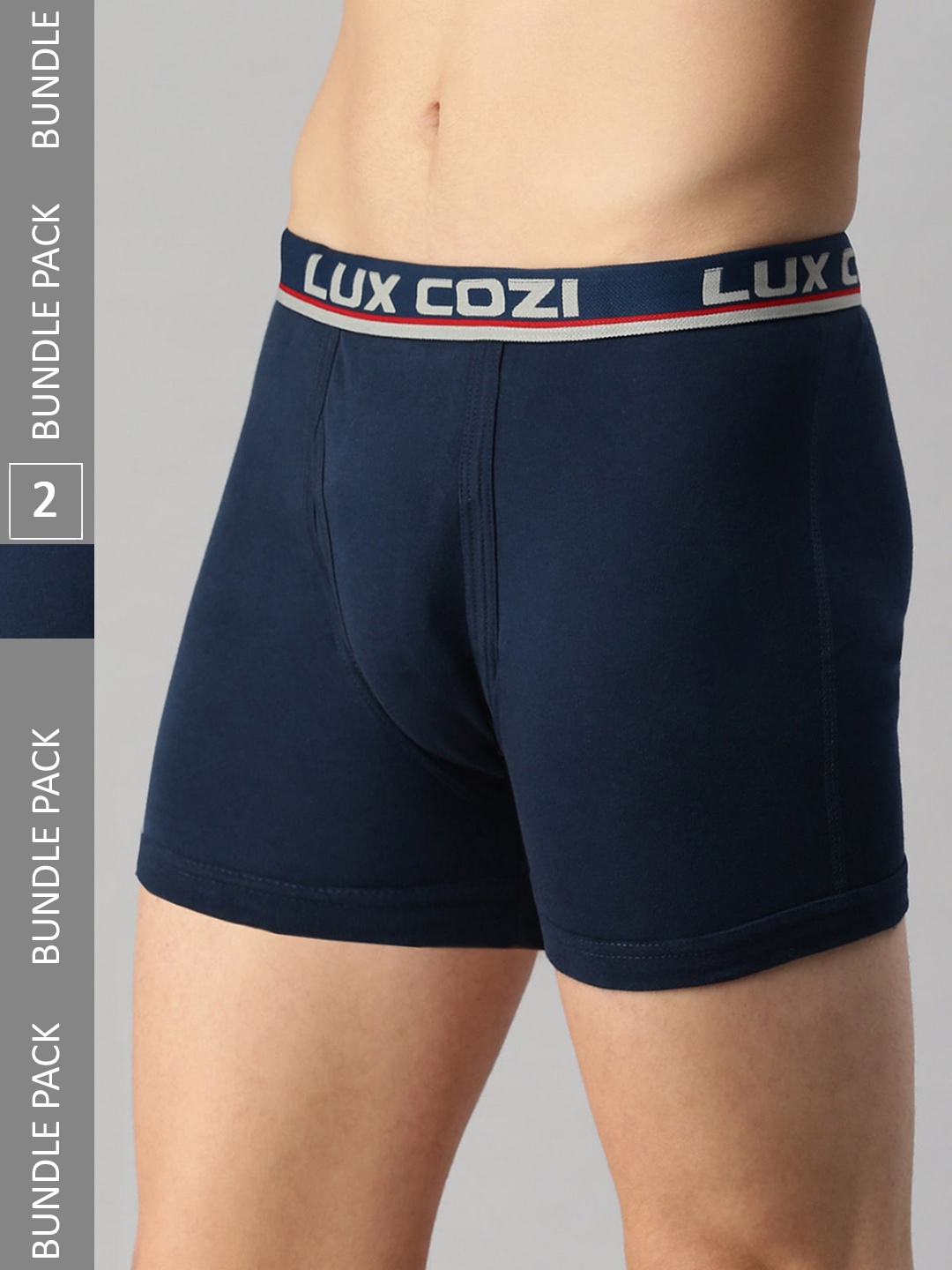 

Lux Cozi Men Pack Of 2 Pure Ribbed Cotton Breathable Trunks, Navy blue