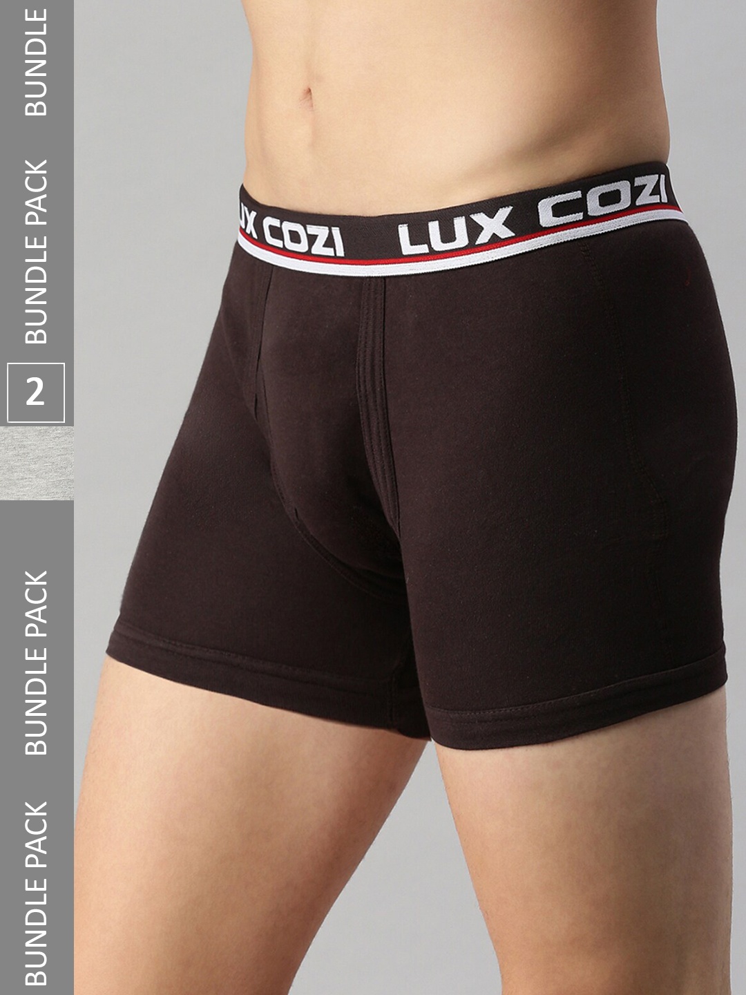 

Lux Cozi Men Pack Of 2 Brand Logo Printed Outer Elastic Trunks, Coffee brown