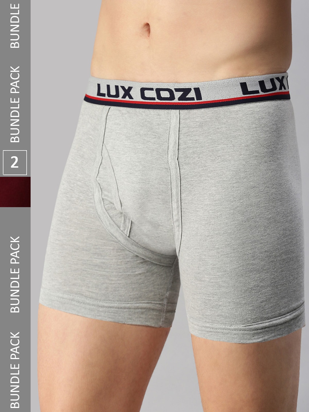 

Lux Cozi Men Pack Of 2 Logo Printed Detail Trunks, Grey melange