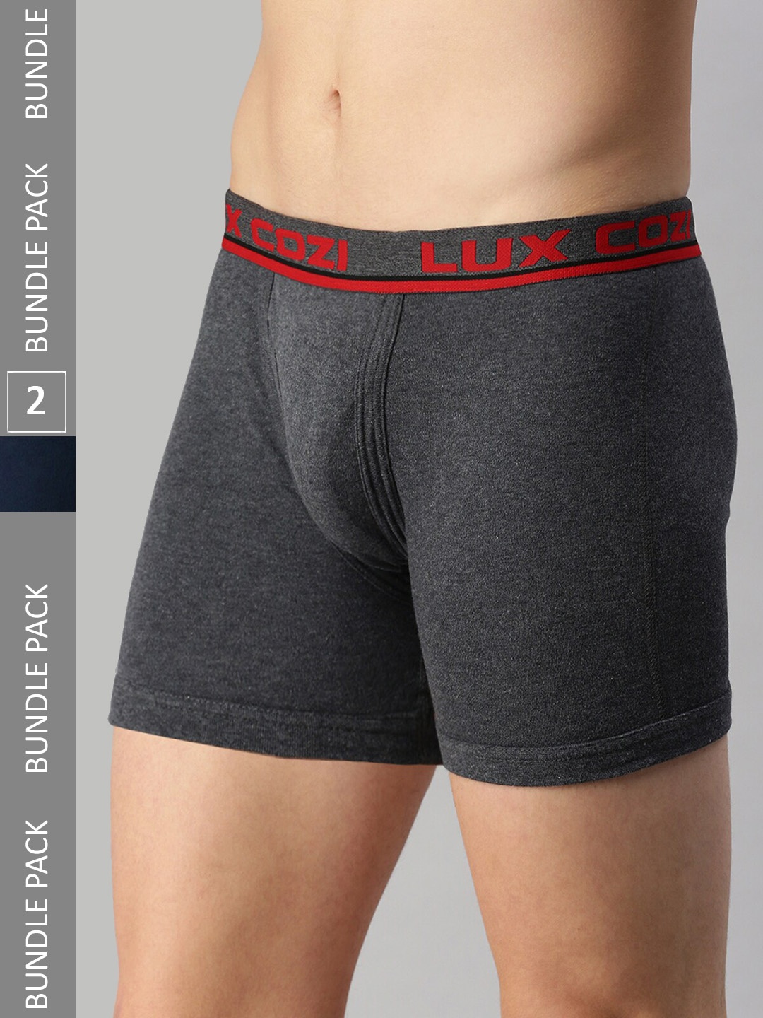 

Lux Cozi Men Pack Of 2 Cotton Mid-Rise Trunks, Grey
