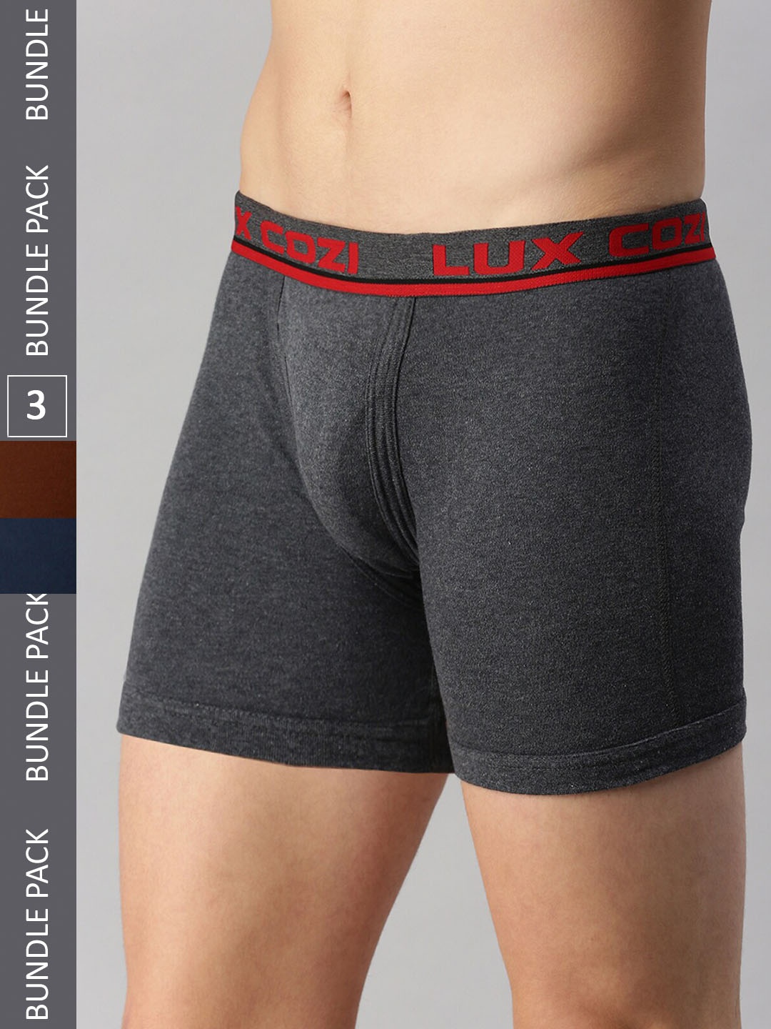 

Lux Cozi Men Pack Of 3 Logo Printed Detail Trunks, Grey