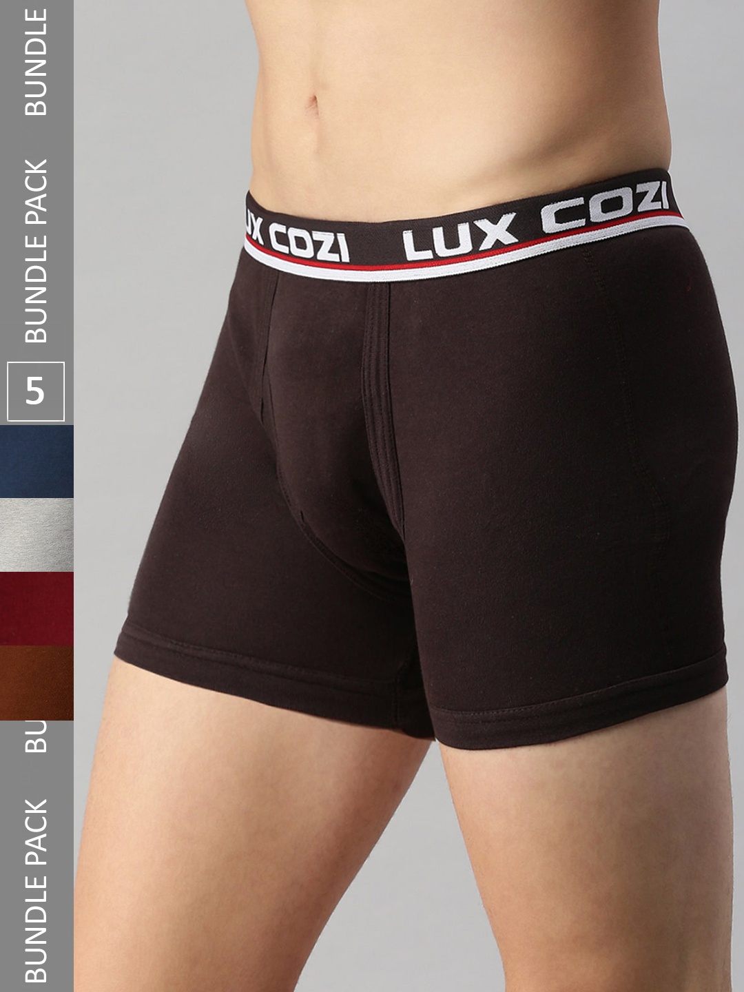 

Lux Cozi Men Pack Of 5 Cotton Mid-Rise Assorted Trunks