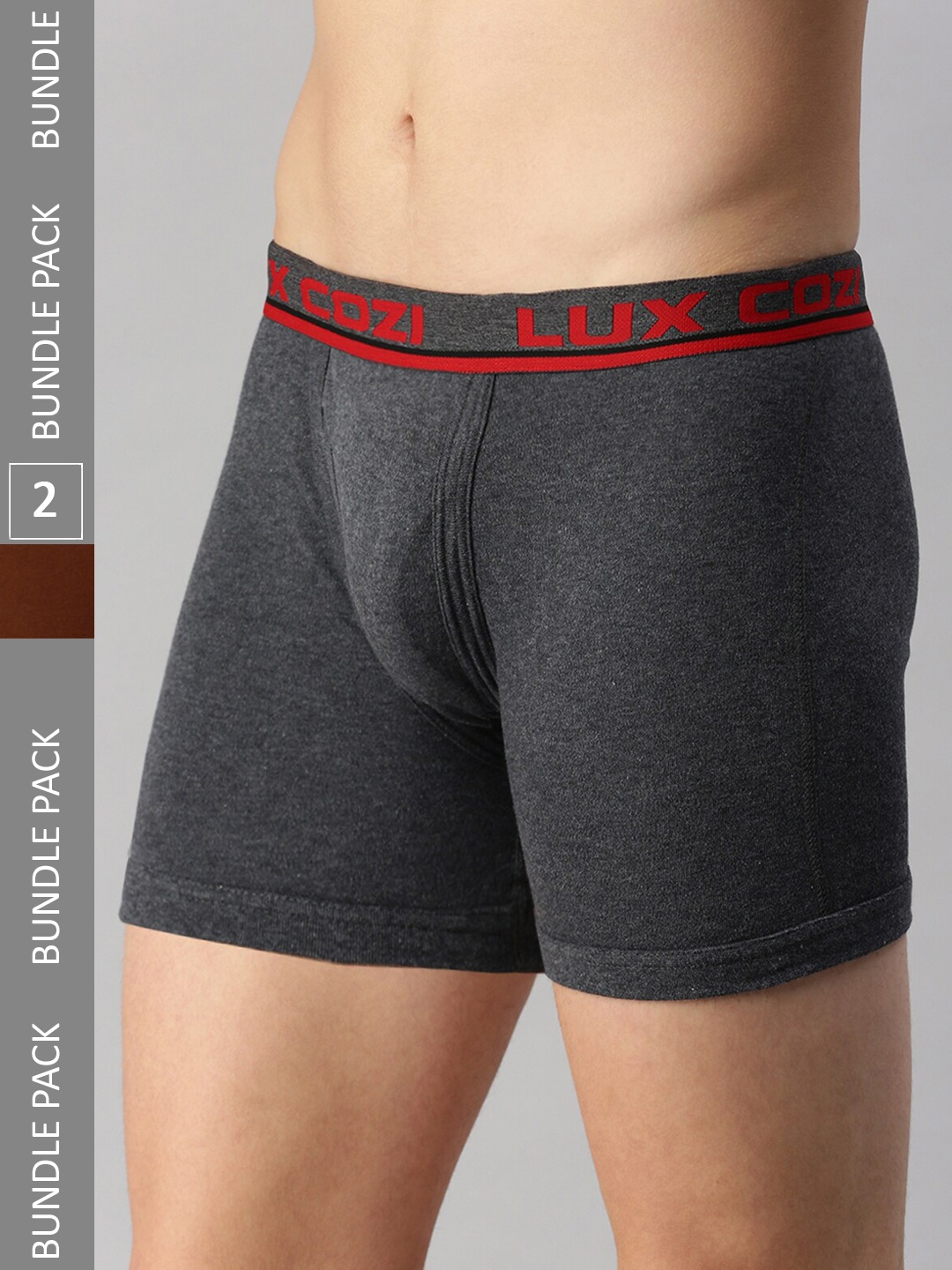 

Lux Cozi Men Pack Of 2 Mid-Rise Breathable Trunk COZI_INTLOCK_BM_MST_2PC, Charcoal