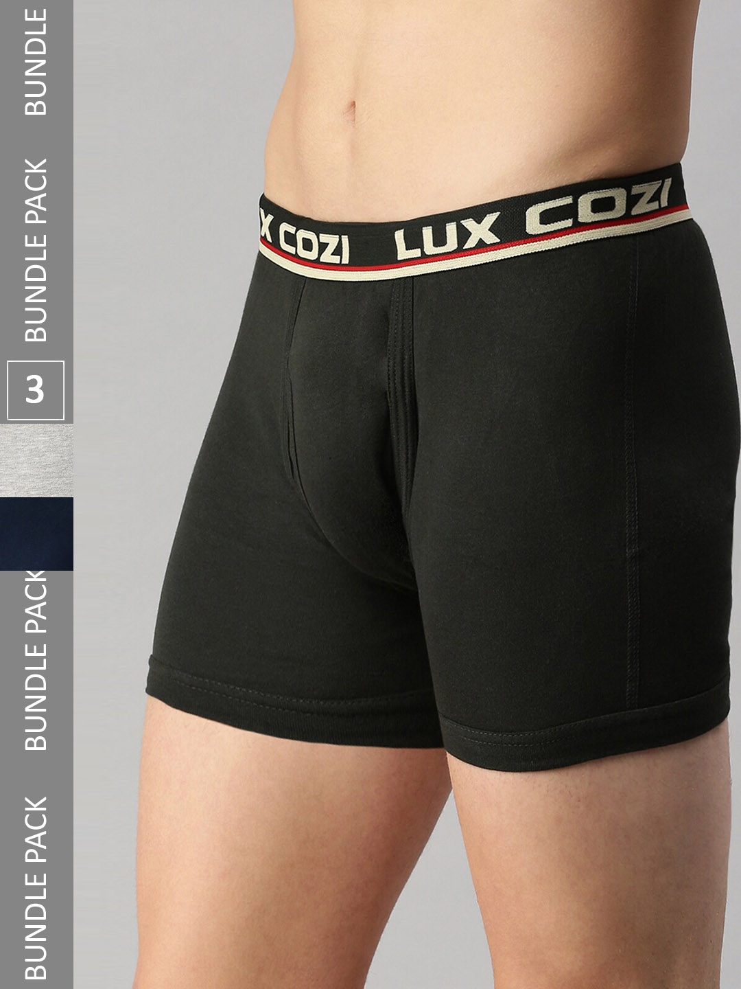 

LUX COZI Men Pack Of 3 Mid-Rise Breathable Trunks COZI_INTLOCK_DG_GM_MBU_3PC, Grey