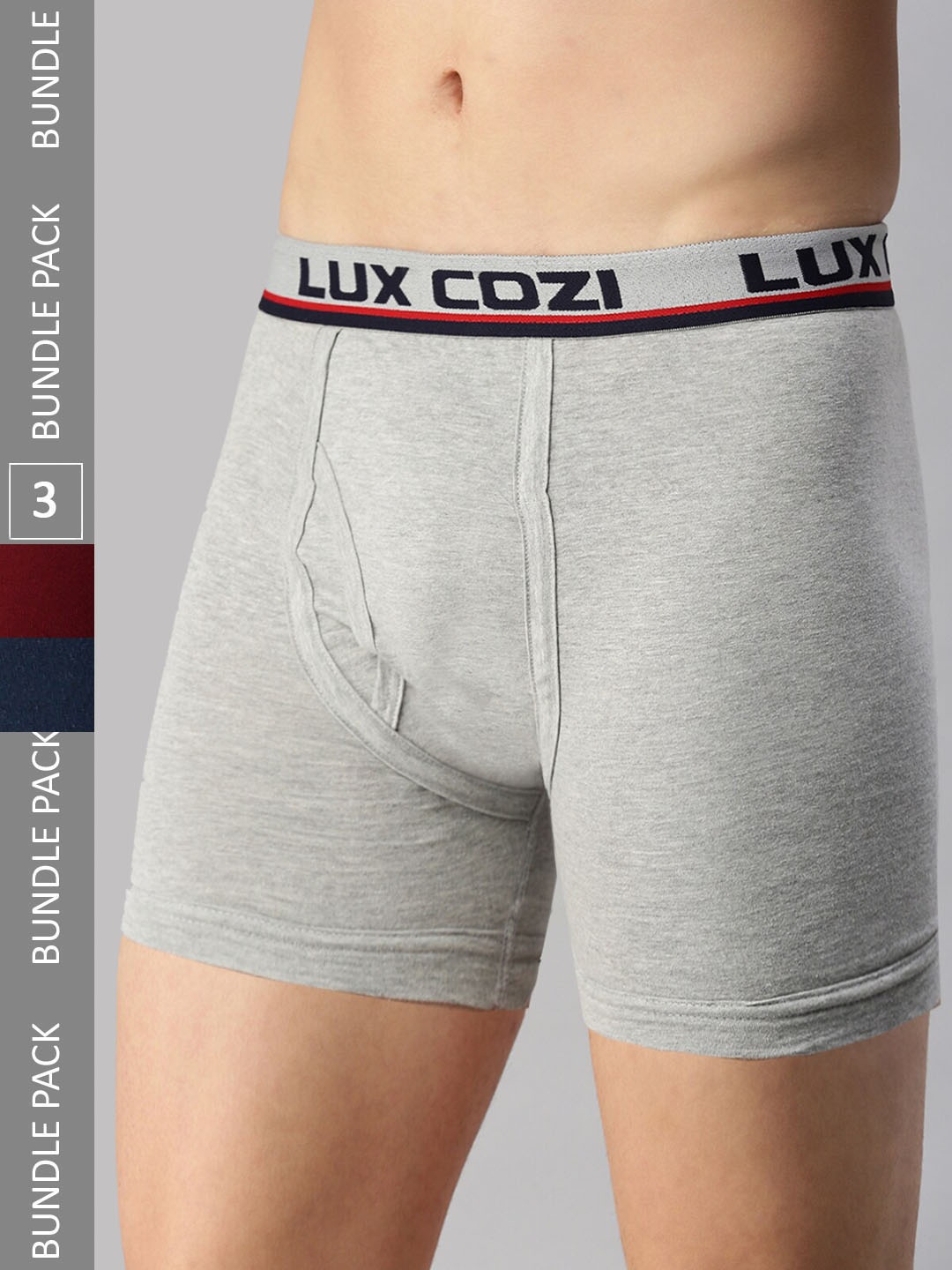 

Lux Cozi Men Pack Of 3 Mid-Rise Trunks COZI_INTLOCK_GM_MRN_MBU_3PC, Grey melange