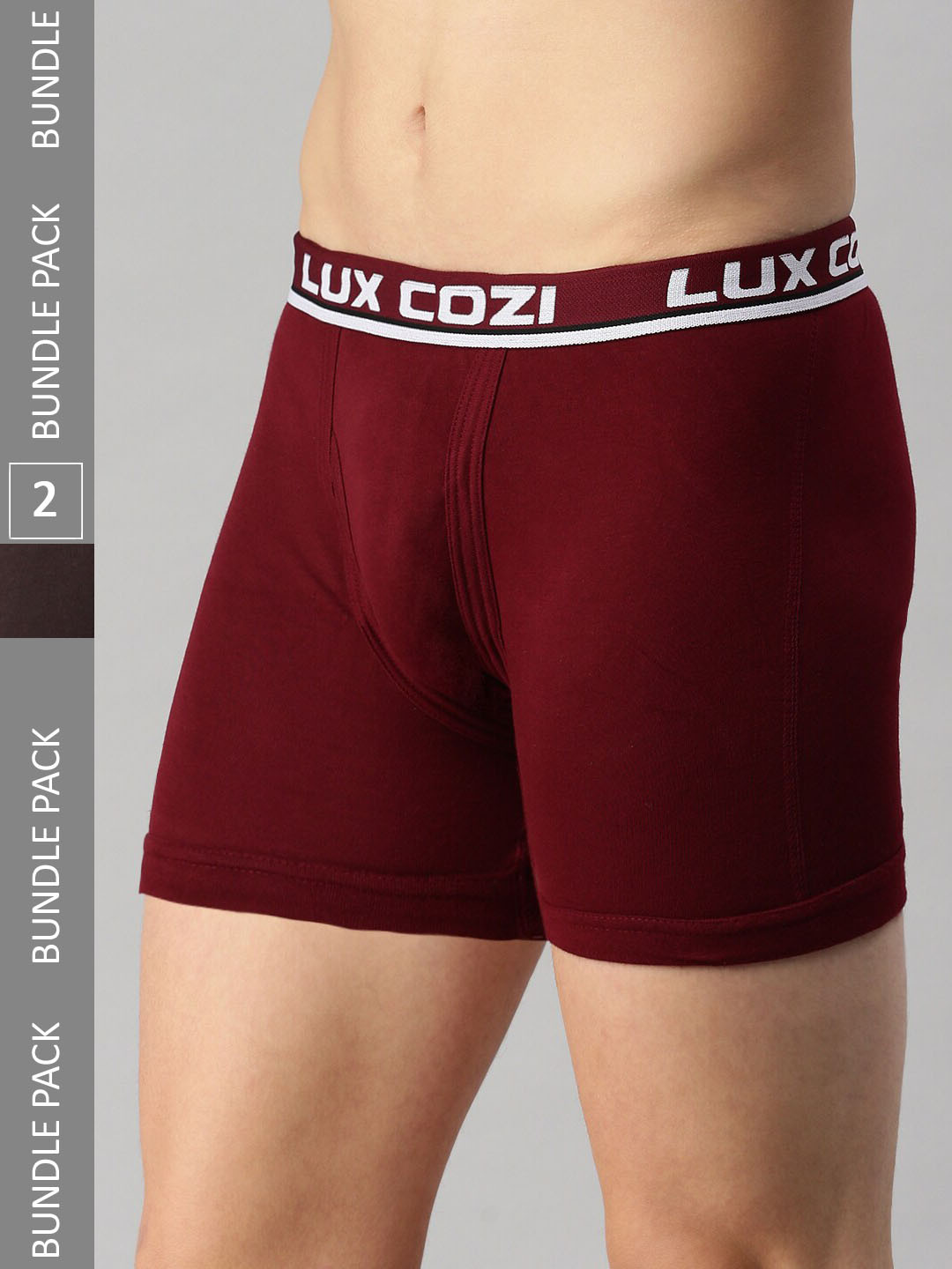 

Lux Cozi Men Pack Of 2 Mid-Rise Trunks- COZI_INTLOCK_COF_MRN_2PC, Coffee brown