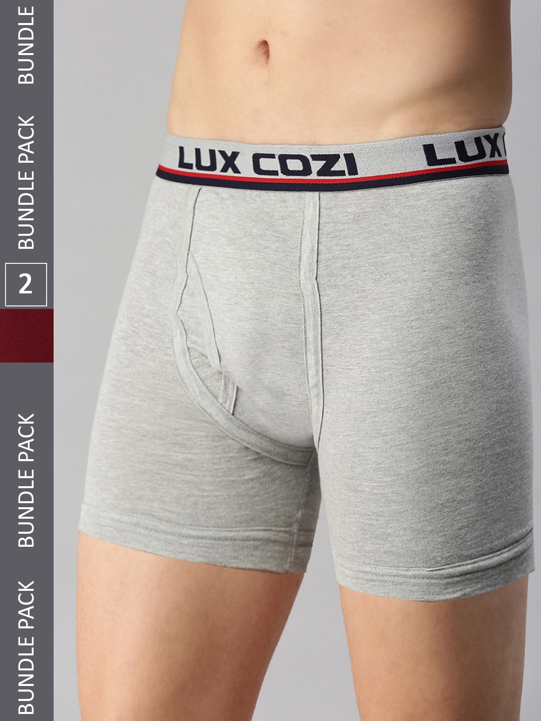 

Lux Cozi Men Pack of 2 Mid-Rise Breathable Cotton Trunks COZI_INTLOCK_GM_MRN_2PC, Grey melange