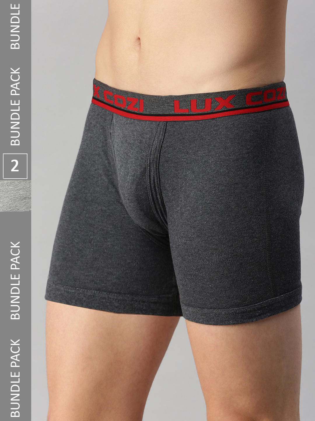 

Lux Cozi Men Pack Of 2 Mid-Rise Breathable Basic Trunk COZI_INTLOCK_BM_GM_2PC, Charcoal