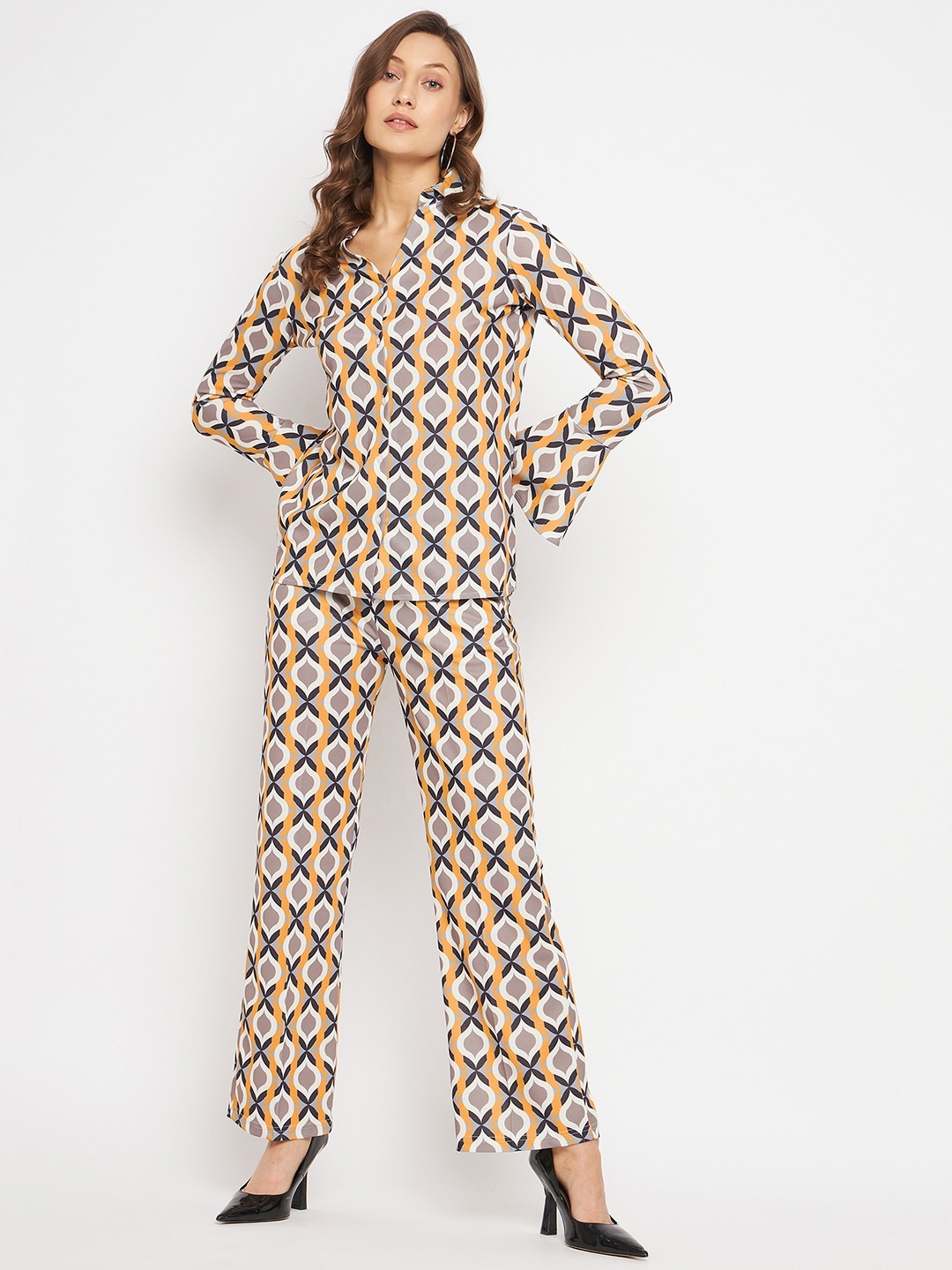 

Orchid Blues Women Printed Shirt with Trouser, Yellow