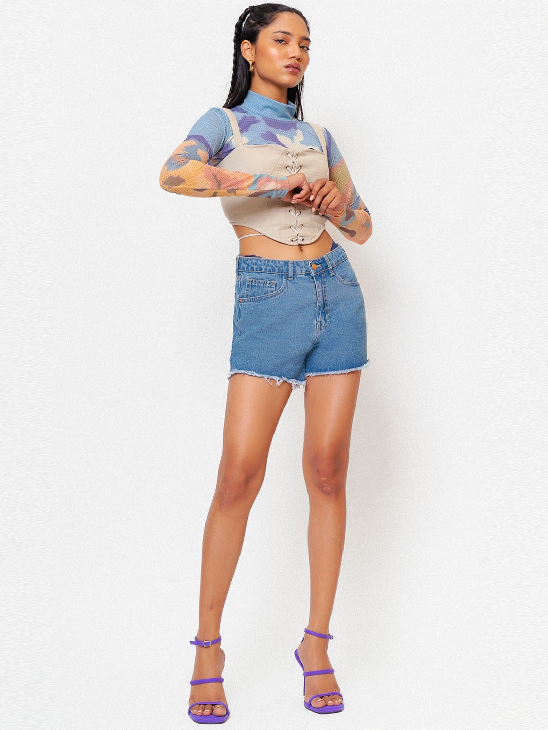 

FREAKINS Women Blue High-Rise Denim Shorts